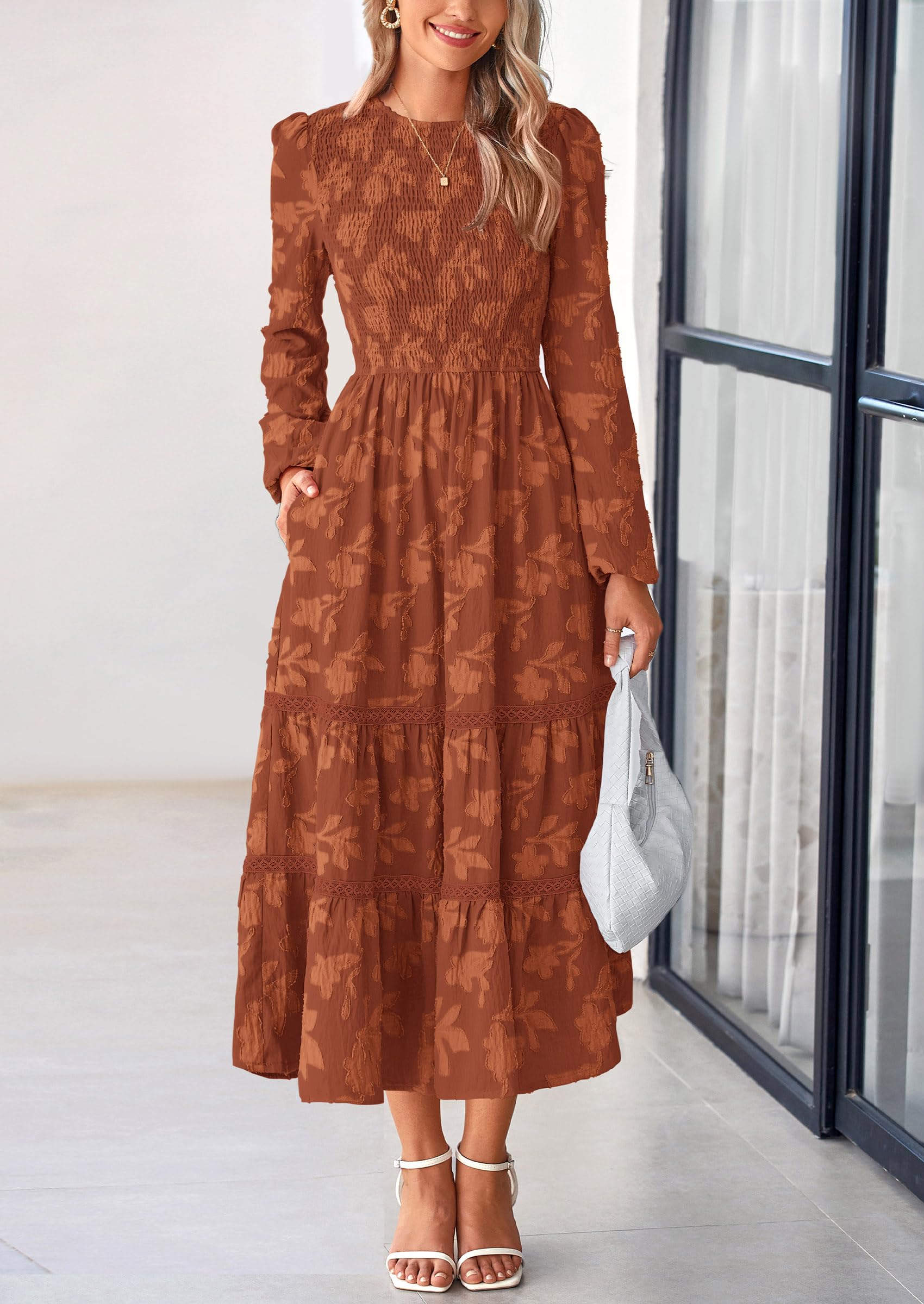 Foto 7 | Vestido Midi Prettygarden Para Mujer, Estampado Floral Fluido, Rojo - Venta Internacional.