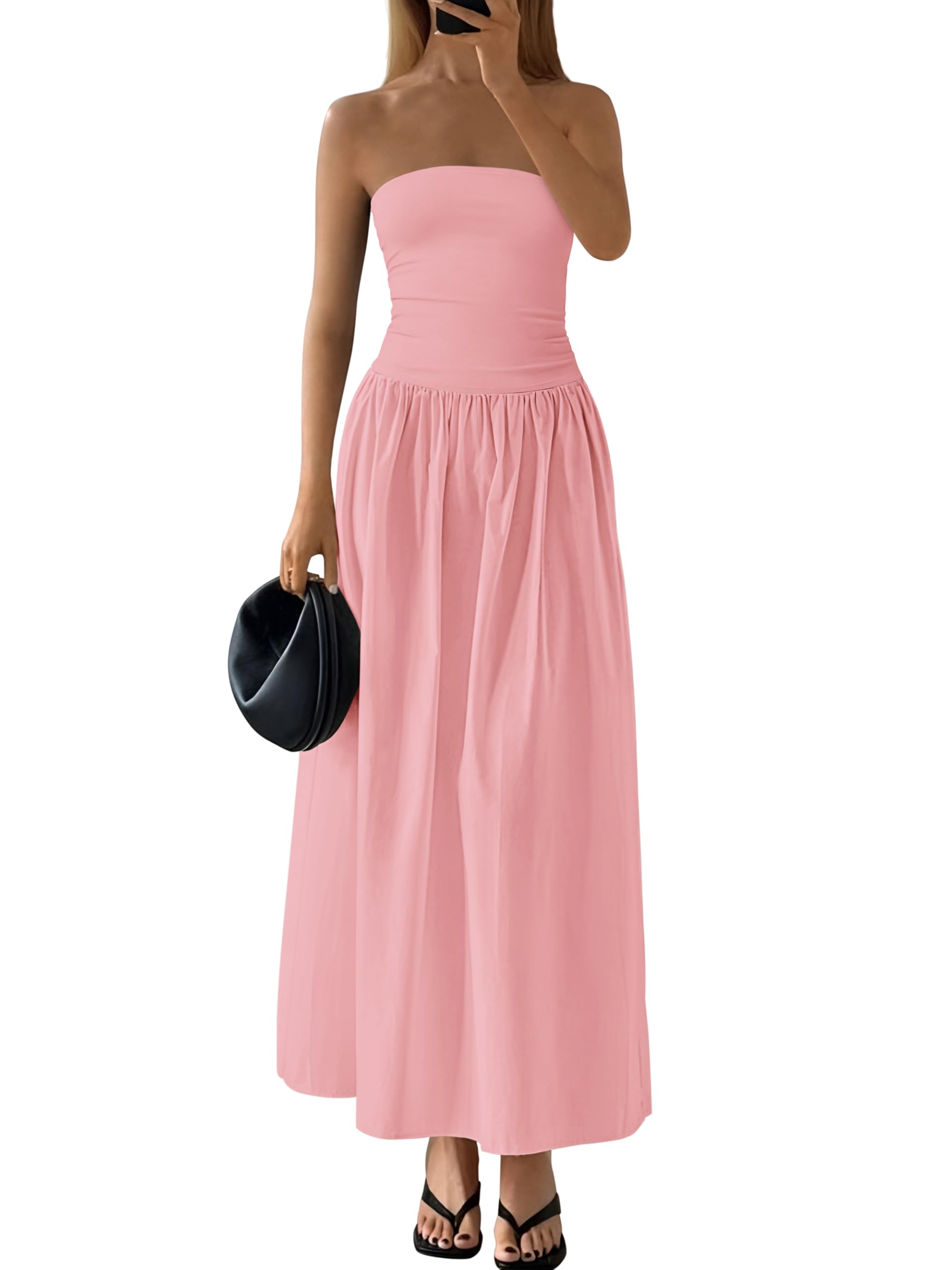 Foto 2 pulgar | Vestido Largo Prettygarden Para Mujer, Verano, Sin Tirantes, Línea A, Rosa - Venta Internacional.