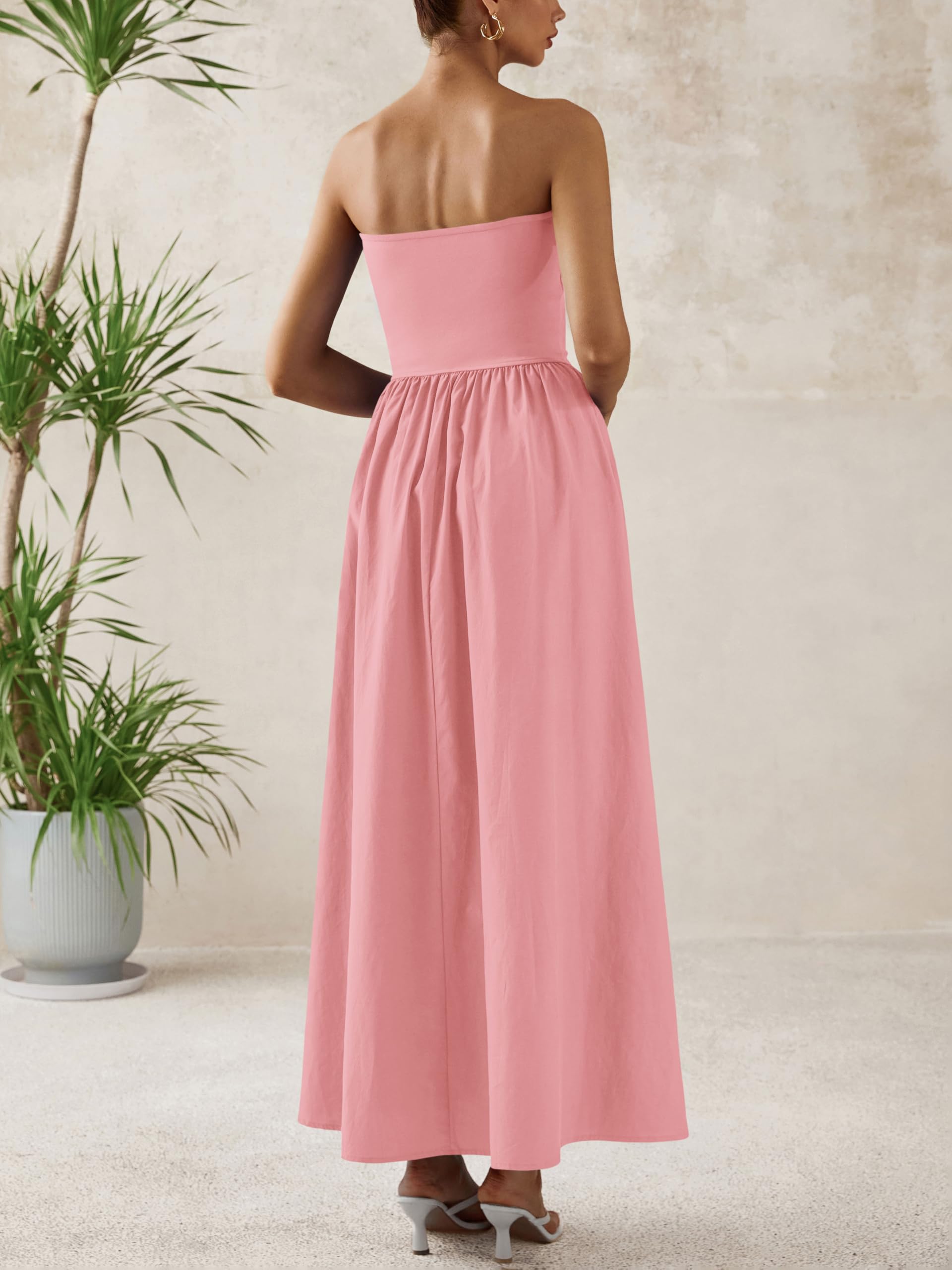 Foto 7 pulgar | Vestido Largo Prettygarden Para Mujer, Verano, Sin Tirantes, Línea A, Rosa - Venta Internacional.
