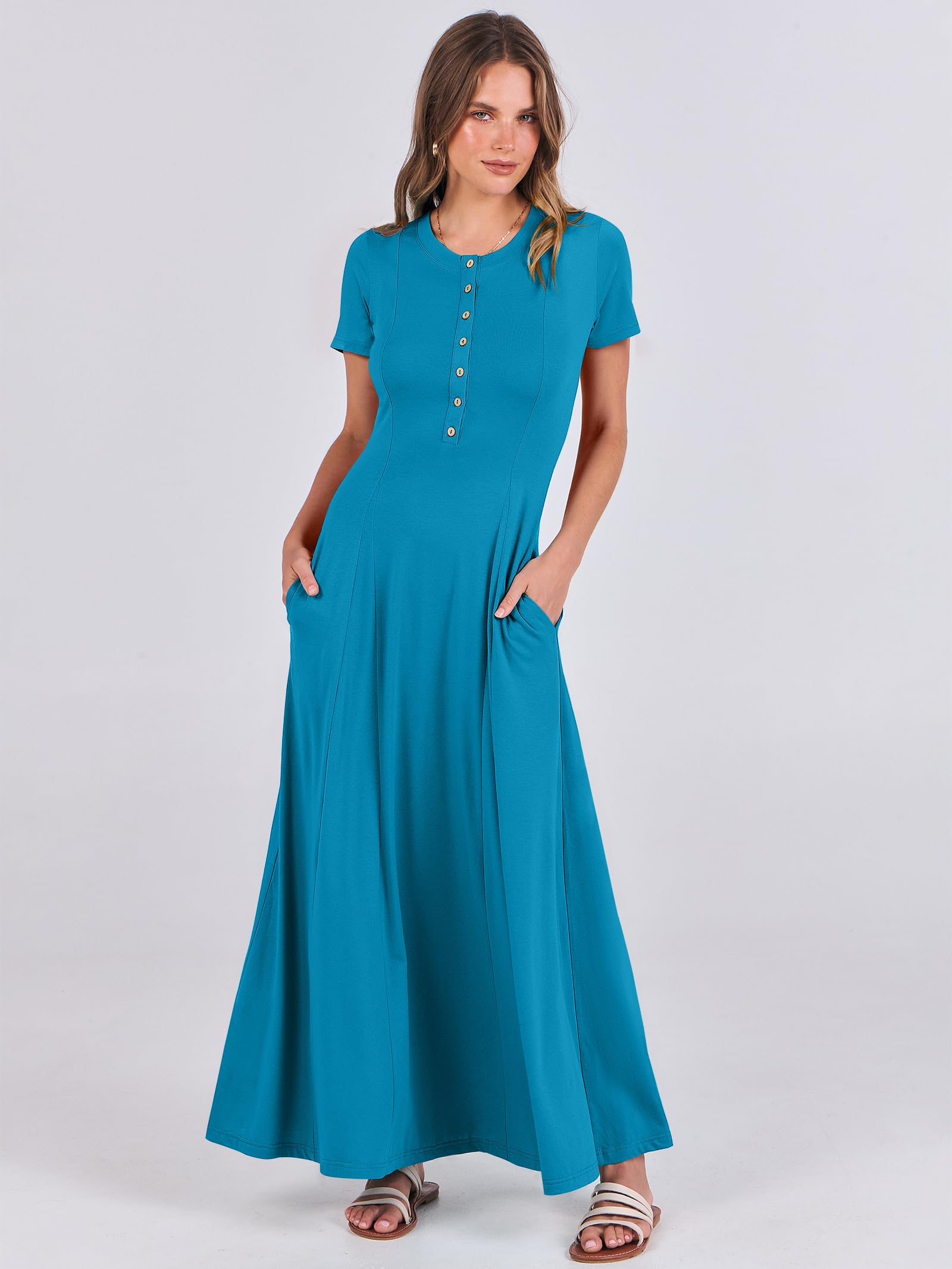 Foto 3 pulgar | Vestido Largo Anrabess, Casual De Verano, Manga Corta, Azul Para Mujer - Venta Internacional.