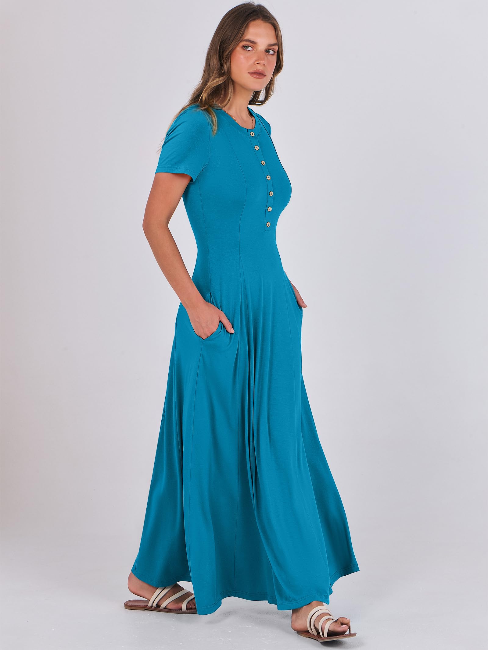 Foto 4 pulgar | Vestido Largo Anrabess, Casual De Verano, Manga Corta, Azul Para Mujer - Venta Internacional.