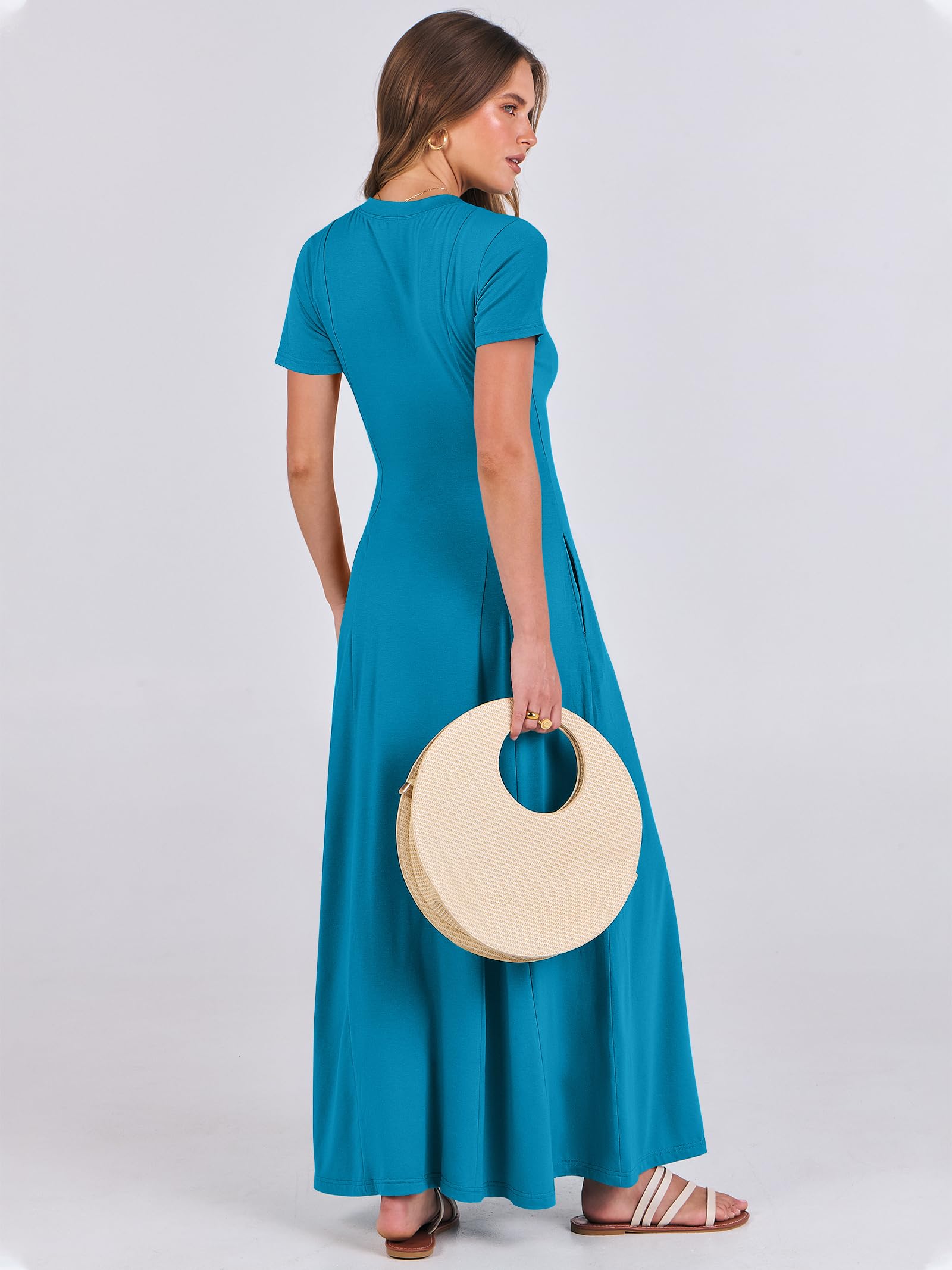 Foto 5 pulgar | Vestido Largo Anrabess, Casual De Verano, Manga Corta, Azul Para Mujer - Venta Internacional.