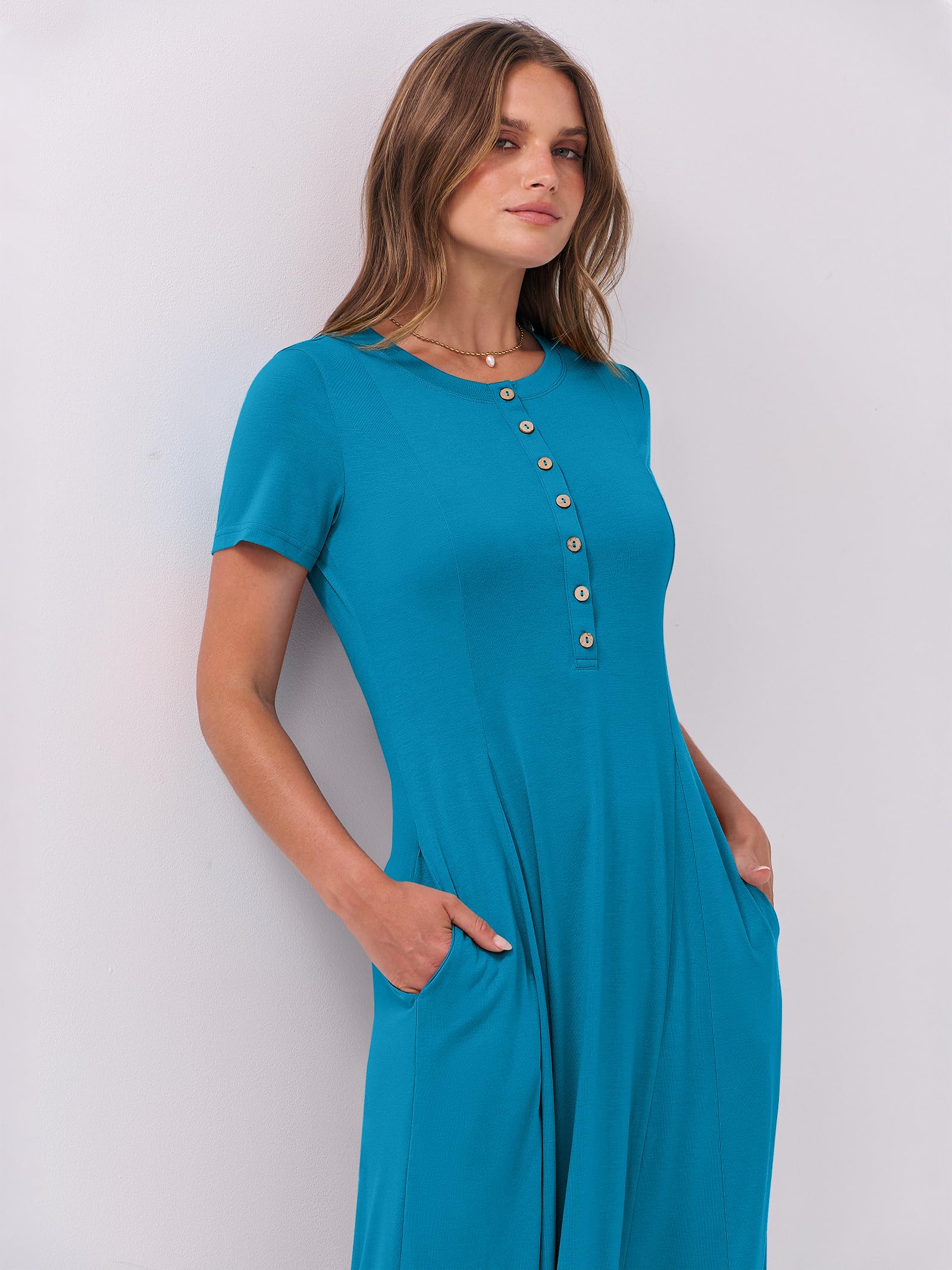 Foto 6 pulgar | Vestido Largo Anrabess, Casual De Verano, Manga Corta, Azul Para Mujer - Venta Internacional.