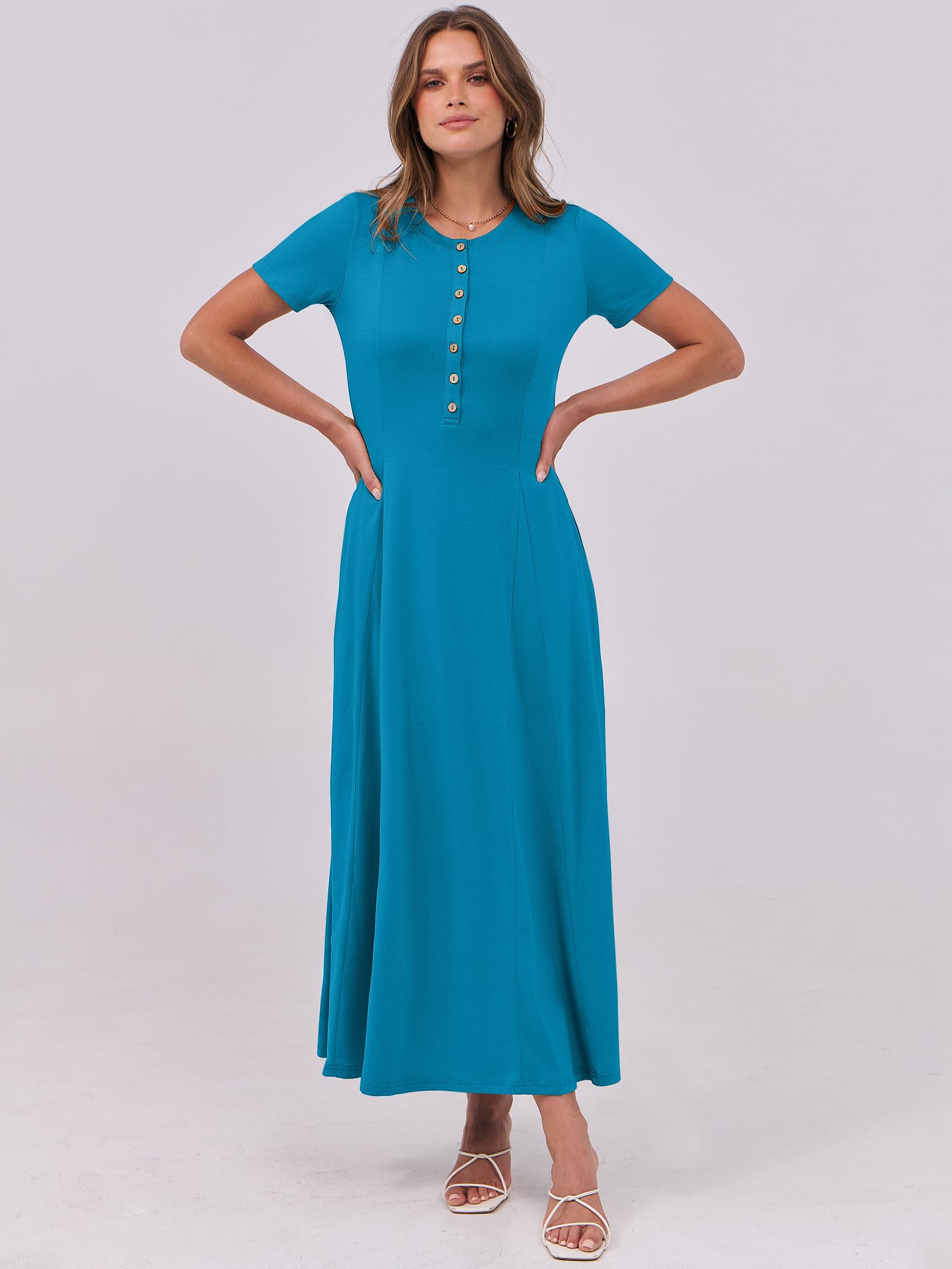 Foto 7 pulgar | Vestido Largo Anrabess, Casual De Verano, Manga Corta, Azul Para Mujer - Venta Internacional.