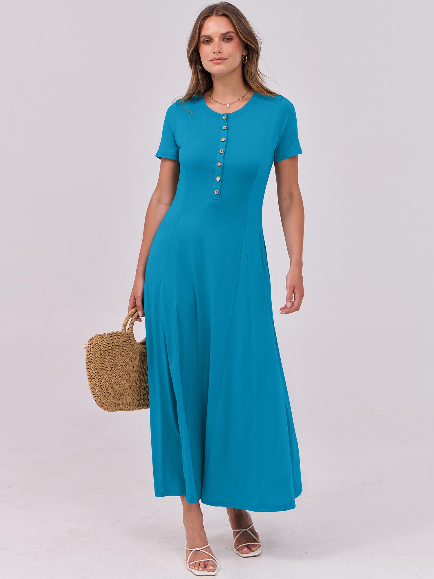 Foto 7 | Vestido Largo Anrabess, Casual De Verano, Manga Corta, Azul Para Mujer - Venta Internacional.