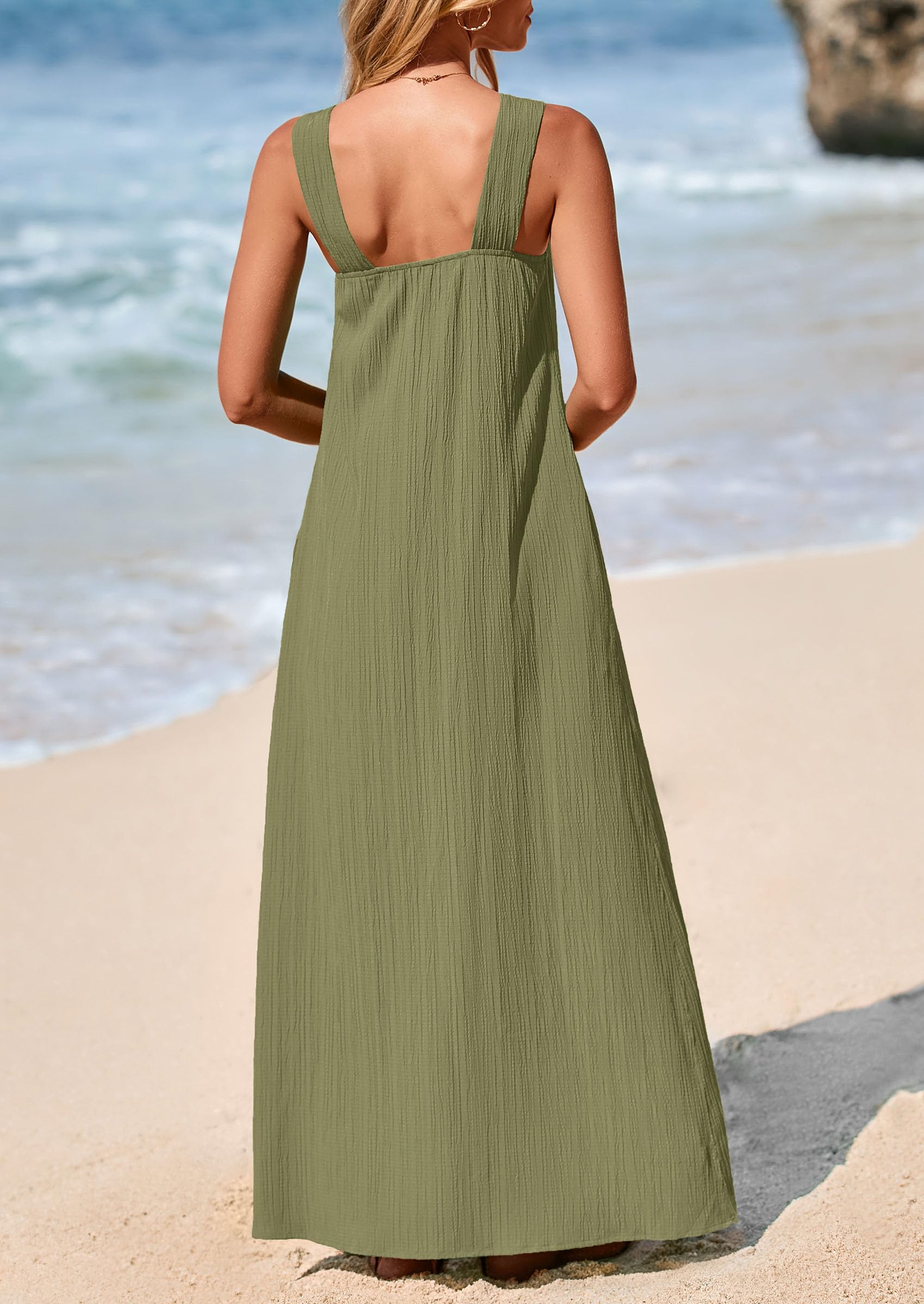Foto 2 | Vestido De Verano Prettygarden 2025 Casual Largo Sin Mangas Verde Militar - Venta Internacional.