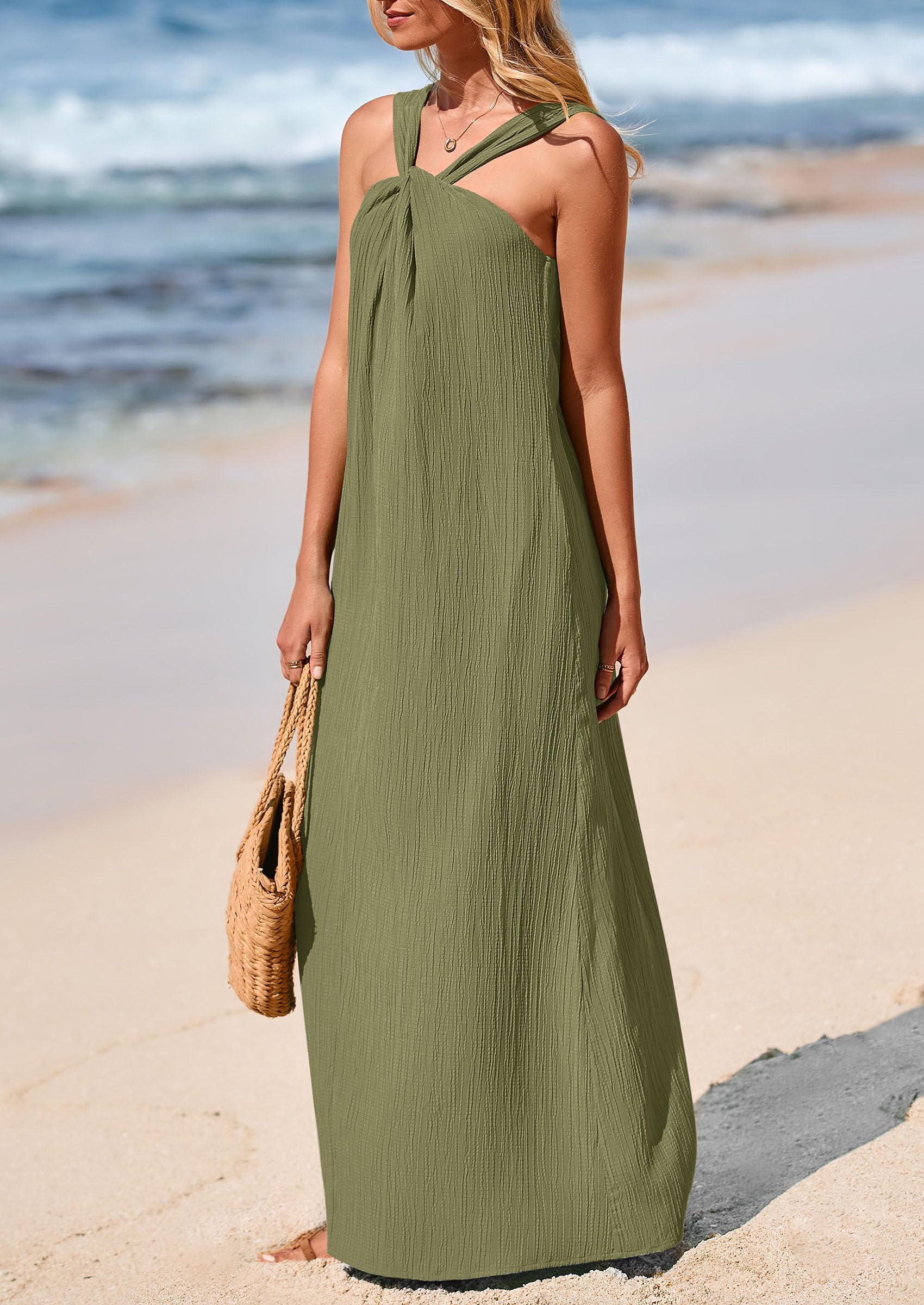 Foto 4 | Vestido De Verano Prettygarden 2025 Casual Largo Sin Mangas Verde Militar - Venta Internacional.