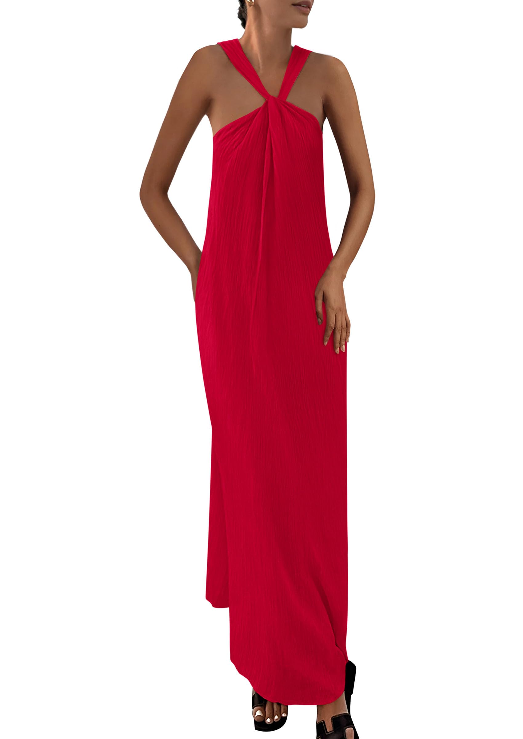 Foto 2 pulgar | Vestido De Verano Prettygarden Para Mujer 2025, Holgado, Rojo, Xl - Venta Internacional.