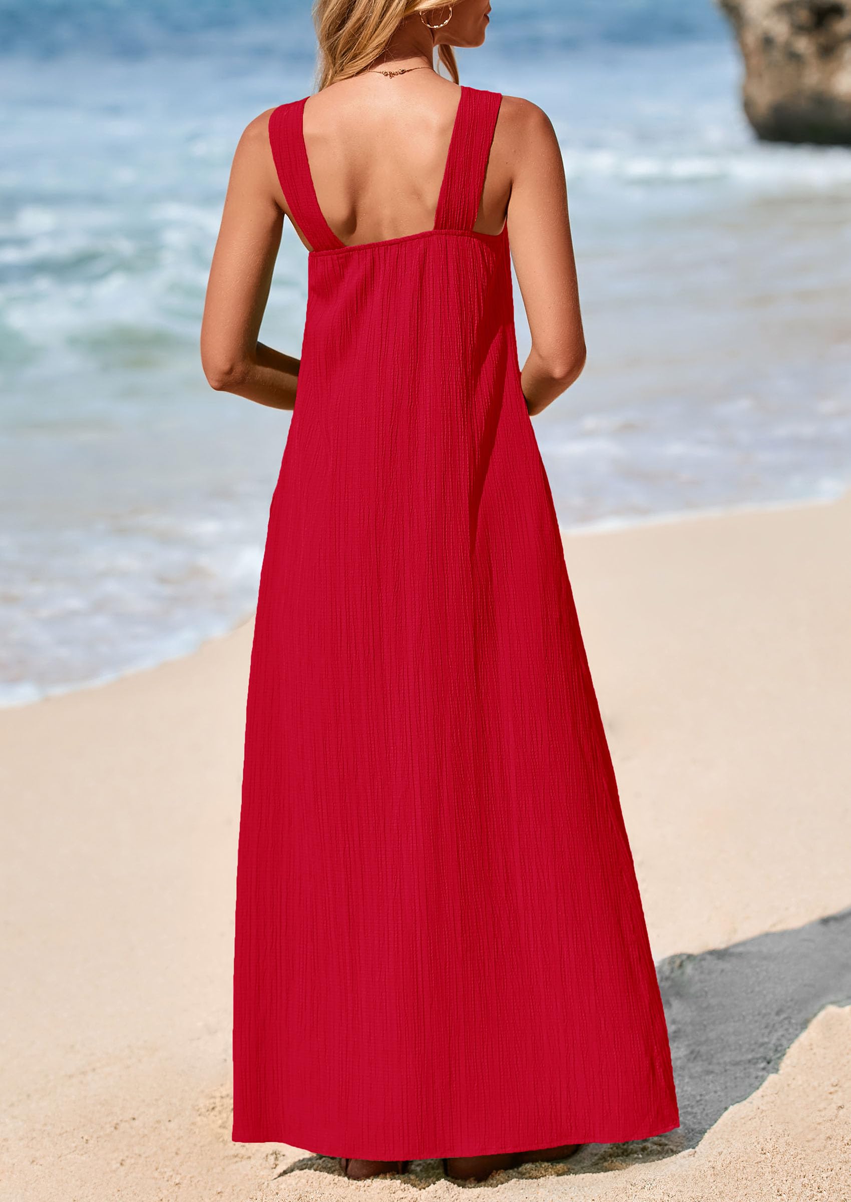 Foto 3 pulgar | Vestido De Verano Prettygarden Para Mujer 2025, Holgado, Rojo, Xl - Venta Internacional.
