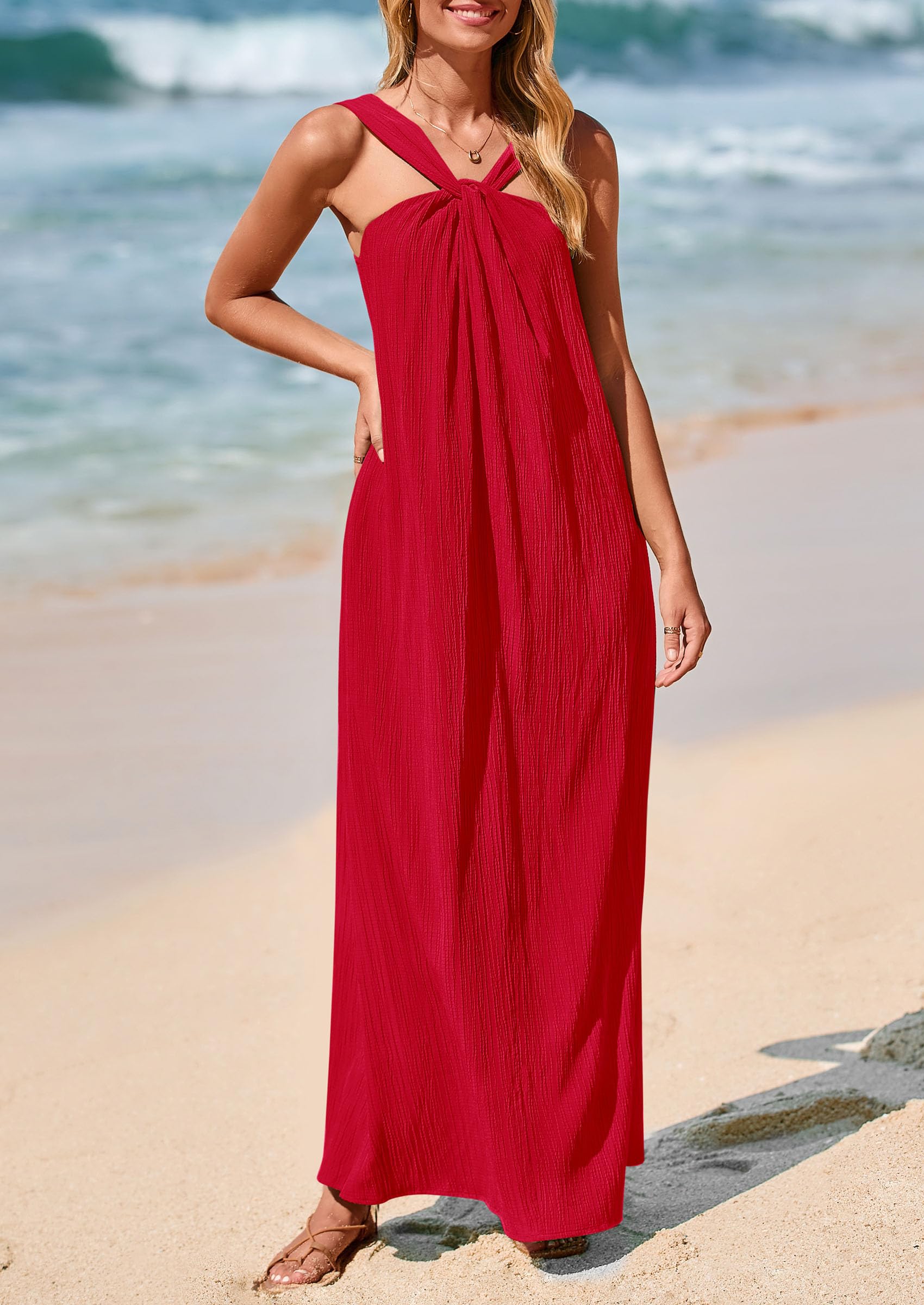 Foto 4 pulgar | Vestido De Verano Prettygarden Para Mujer 2025, Holgado, Rojo, Xl - Venta Internacional.