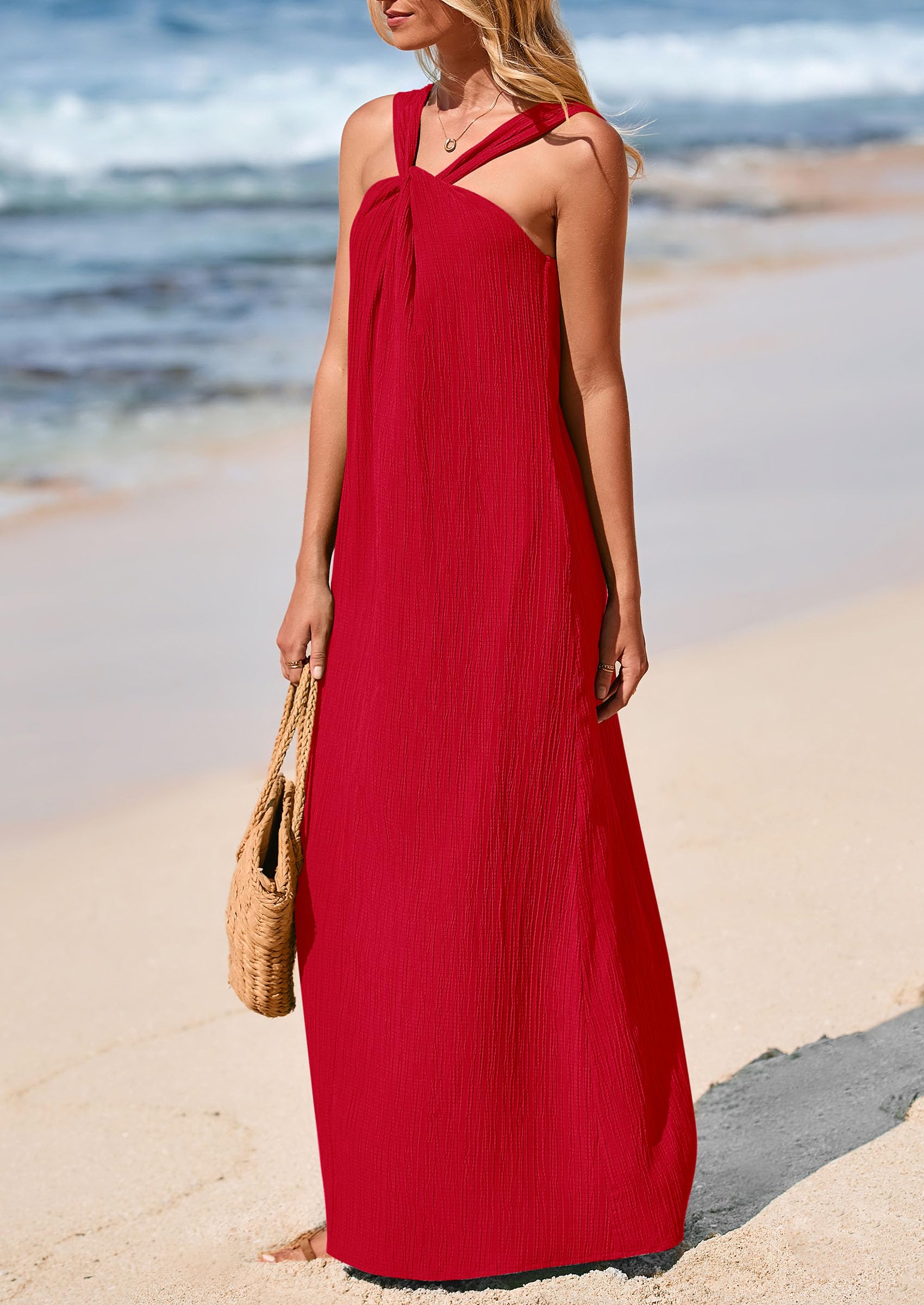 Foto 5 pulgar | Vestido De Verano Prettygarden Para Mujer 2025, Holgado, Rojo, Xl - Venta Internacional.