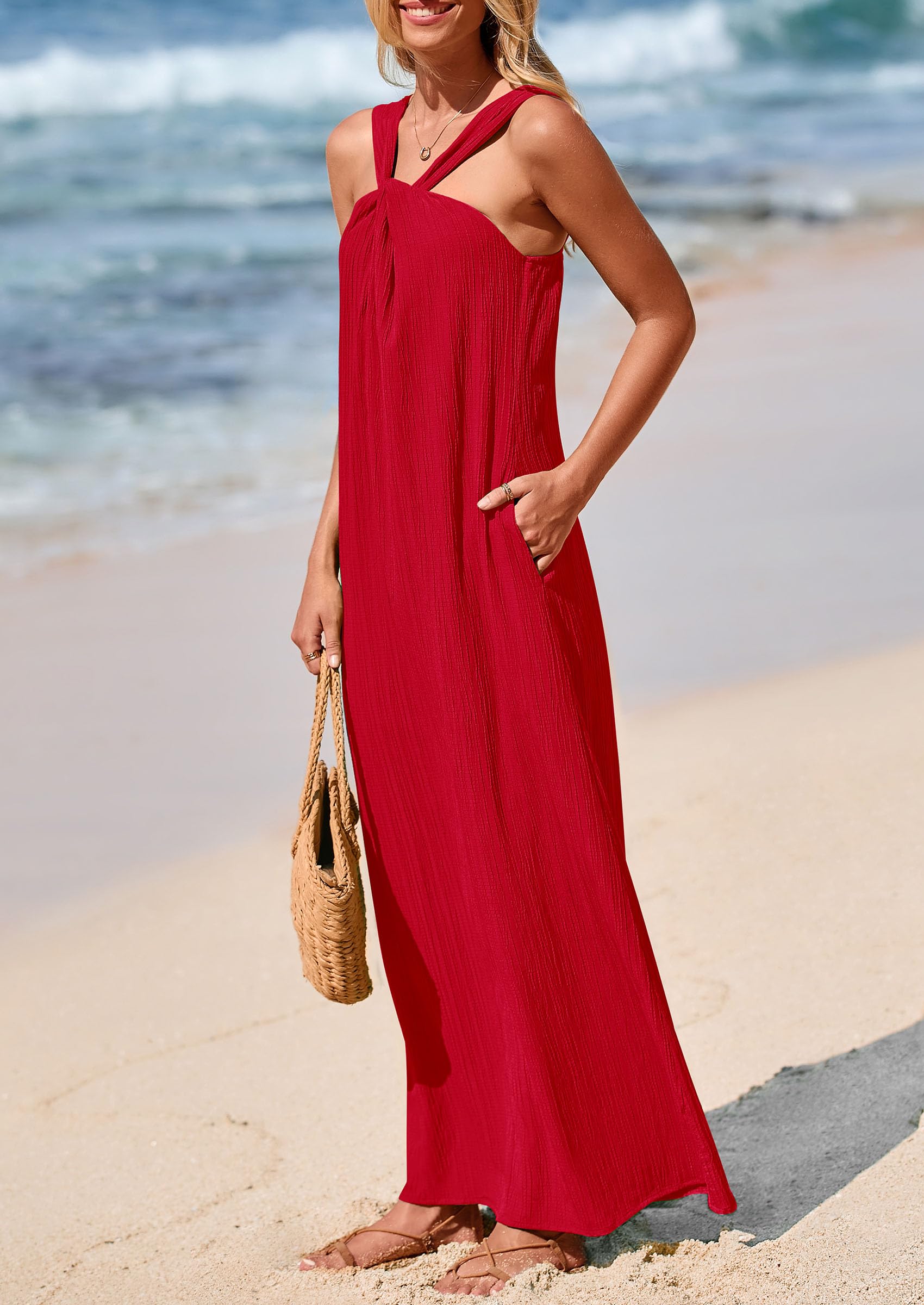 Foto 7 pulgar | Vestido De Verano Prettygarden Para Mujer 2025, Holgado, Rojo, Xl - Venta Internacional.