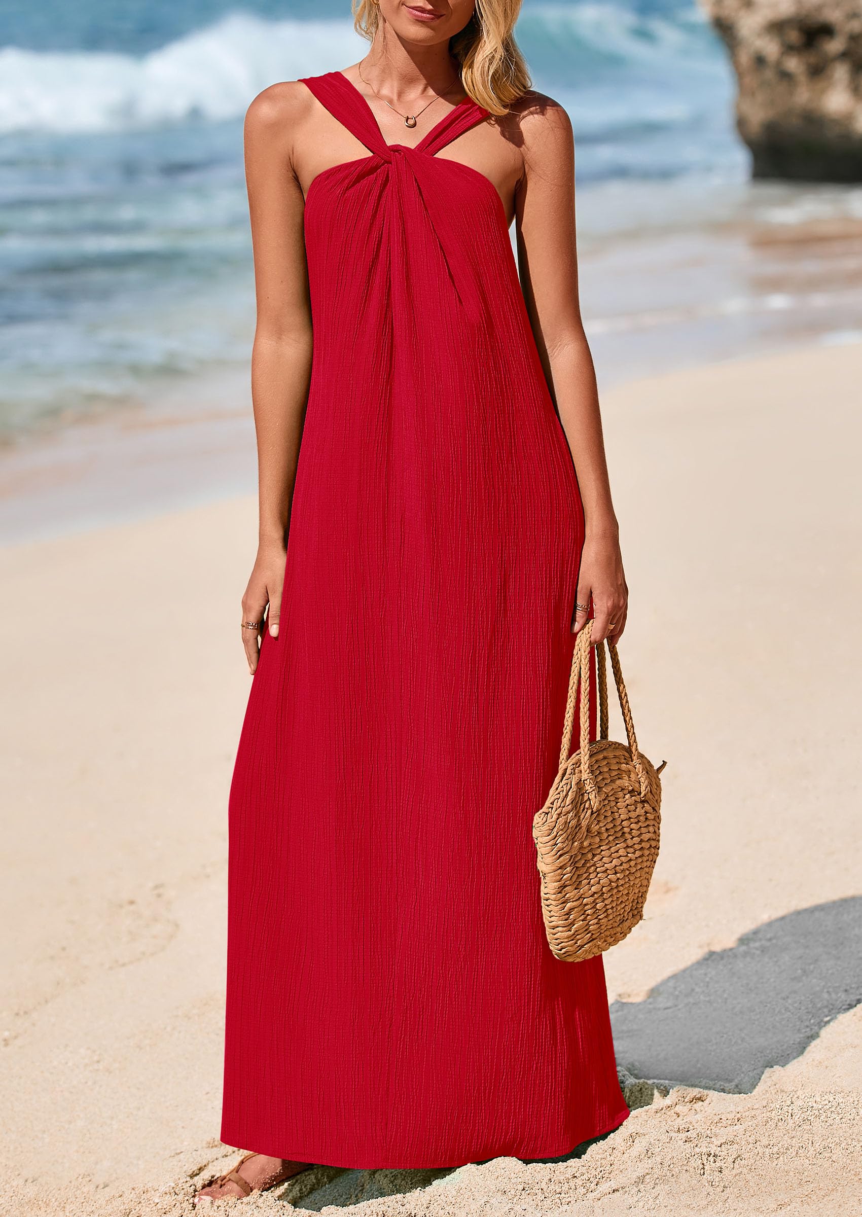 Foto 8 pulgar | Vestido De Verano Prettygarden Para Mujer 2025, Holgado, Rojo, Xl - Venta Internacional.