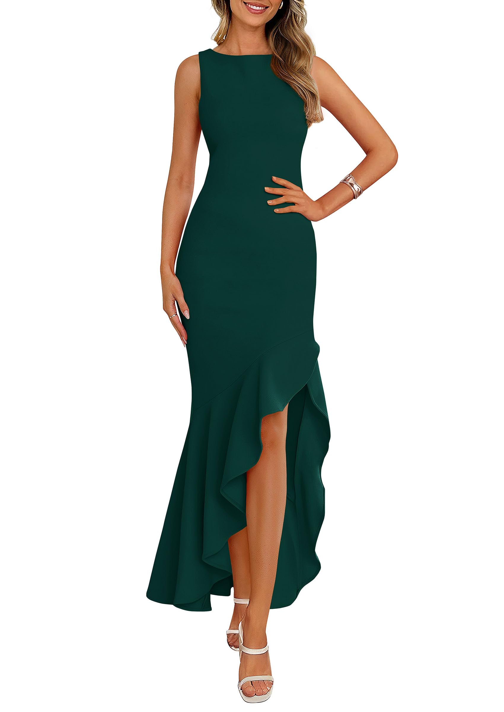 Foto 2 pulgar | Vestido Largo Prettygarden Para Mujer, Verano 2025, Con Volantes, Verde Oscuro - Venta Internacional.