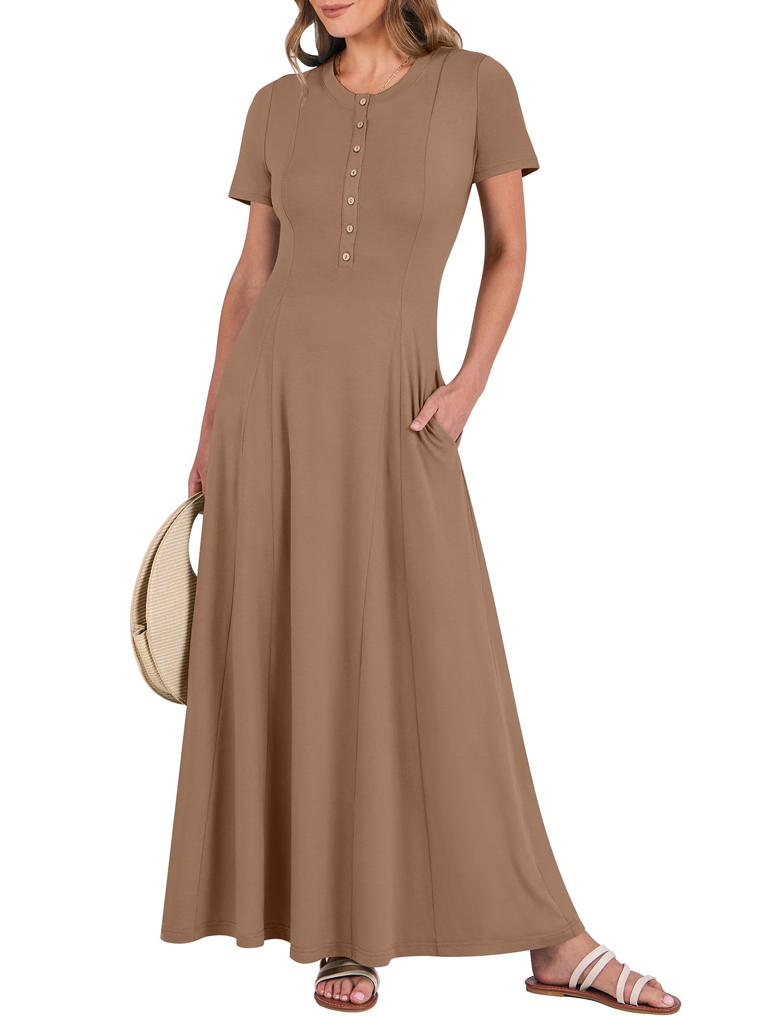 Vestido Largo Anrabess Casual De Verano De Manga Corta Para Mujer - Venta Internacional.