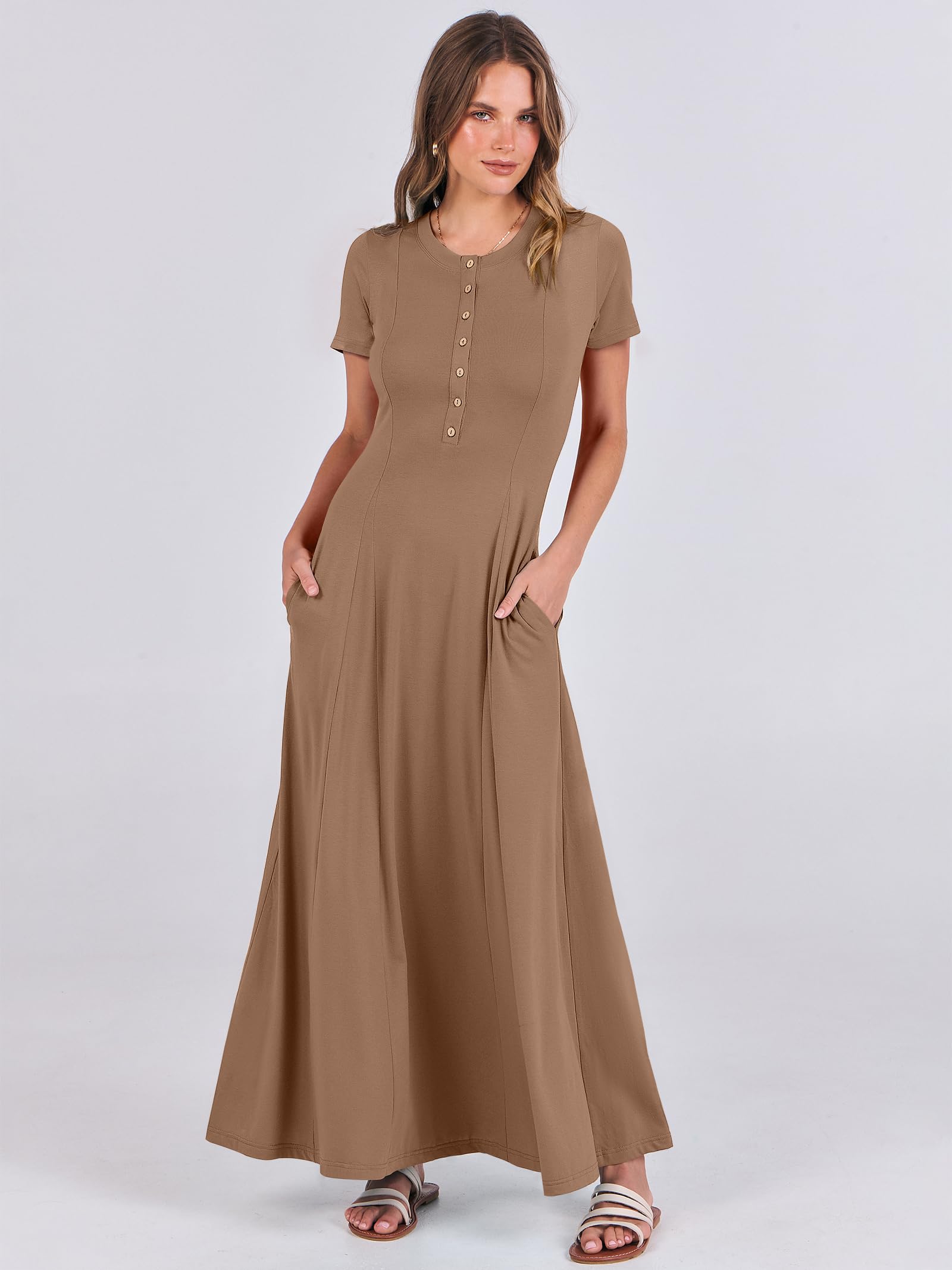 Foto 2 | Vestido Largo Anrabess Casual De Verano De Manga Corta Para Mujer - Venta Internacional.