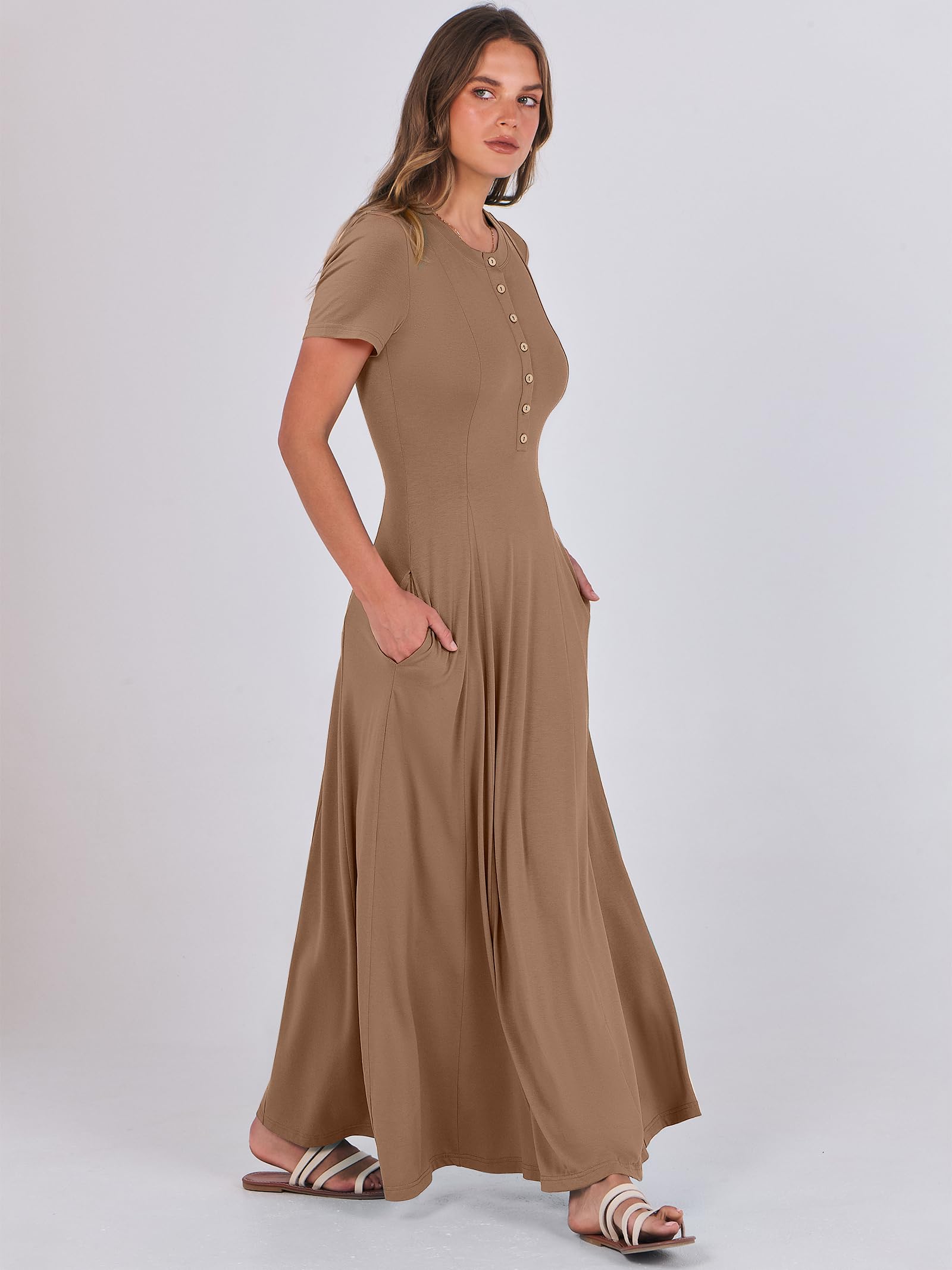 Foto 4 pulgar | Vestido Largo Anrabess Casual De Verano De Manga Corta Para Mujer - Venta Internacional.