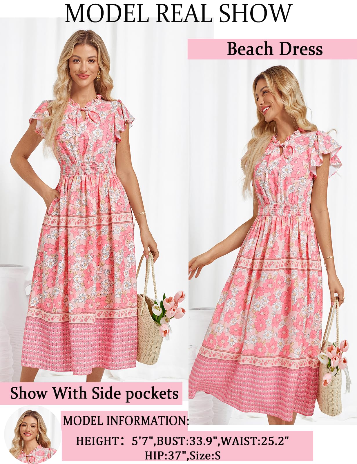 Foto 4 pulgar | Vestido Floral De Verano Grace Karin Con Flores Rosas Talla M Para Mujer - Venta Internacional.