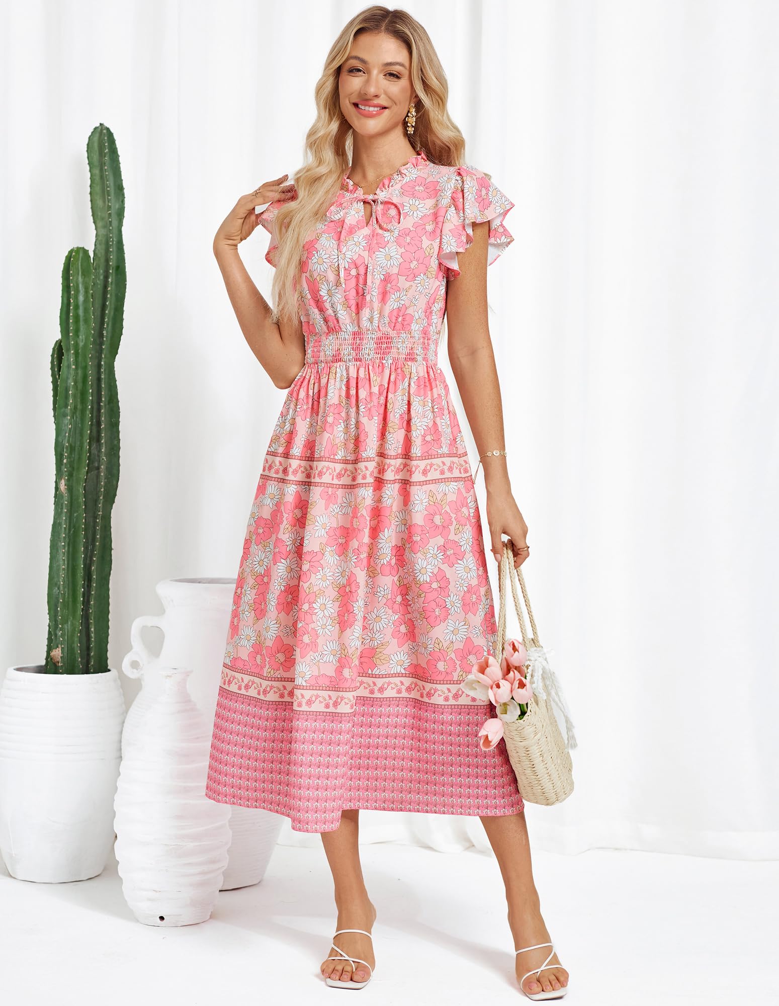 Foto 6 pulgar | Vestido Floral De Verano Grace Karin Con Flores Rosas Talla M Para Mujer - Venta Internacional.