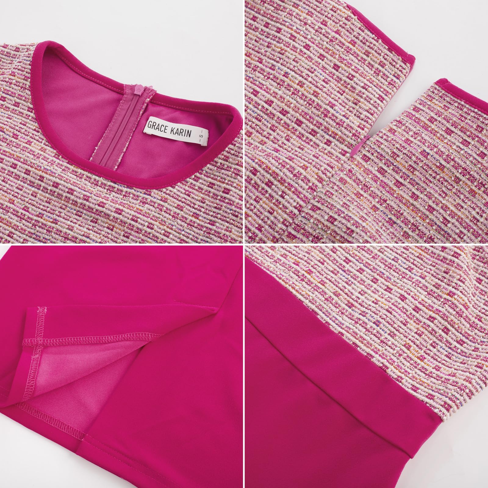 Foto 6 pulgar | Vestido Midi Grace Karin De Manga Corta Con Cuello Redondo Y Rojo Rosa - Venta Internacional.