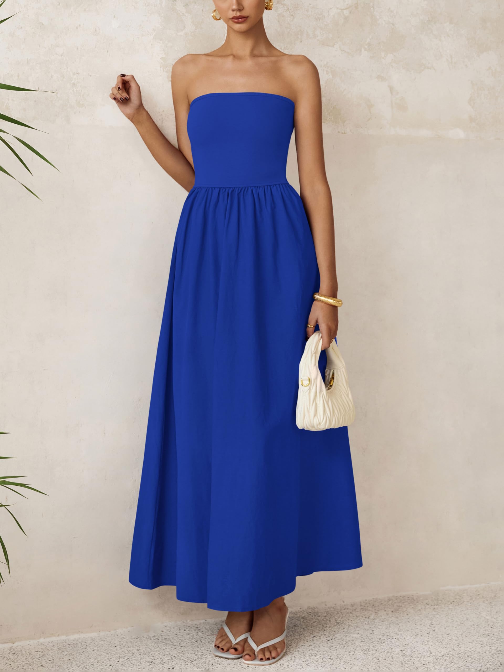 Foto 5 pulgar | Vestido Largo Prettygarden Para Mujer 2025, Sin Tirantes, Línea A, Azul - Venta Internacional.