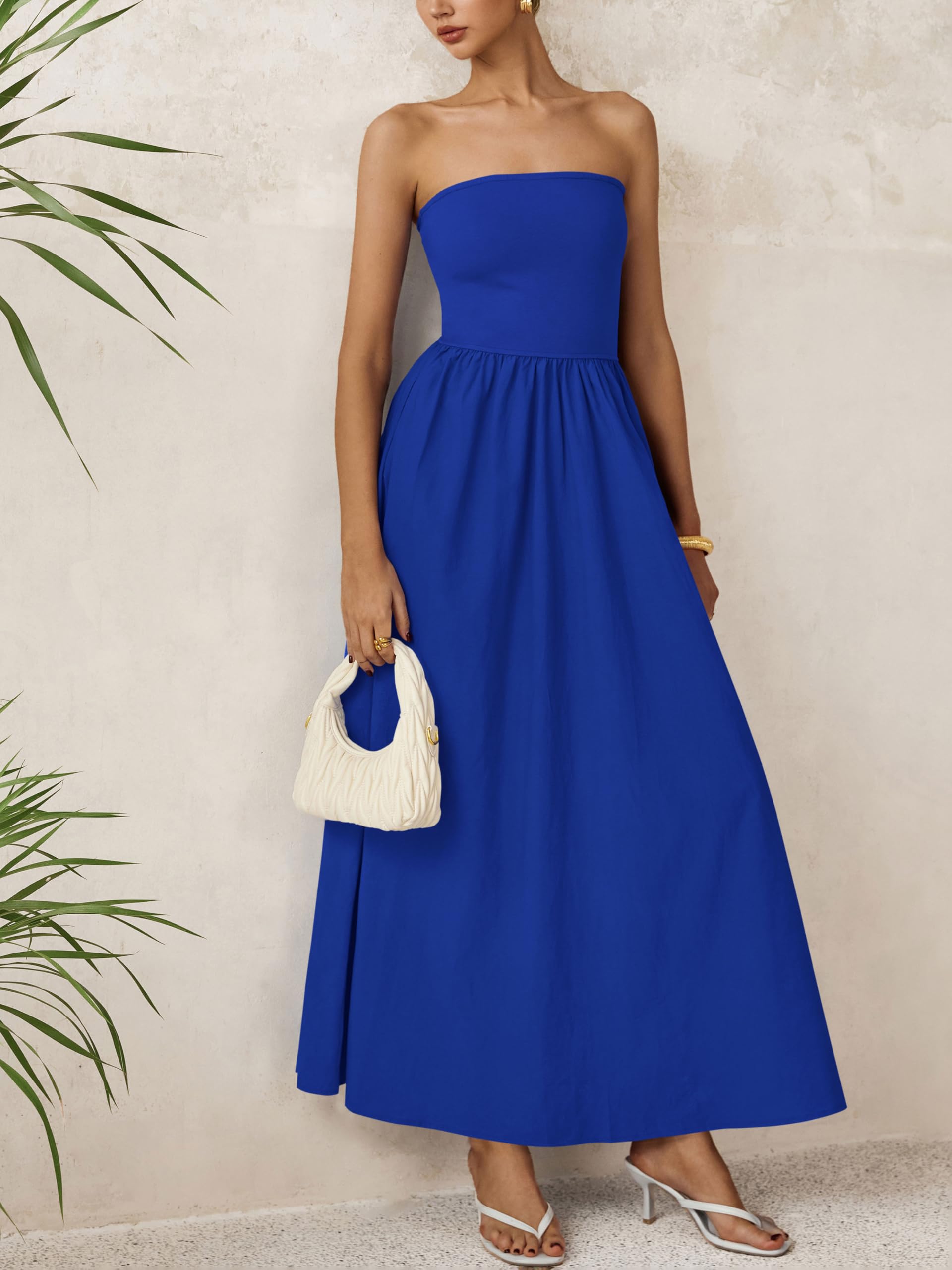 Foto 5 | Vestido Largo Prettygarden Para Mujer 2025, Sin Tirantes, Línea A, Azul - Venta Internacional.