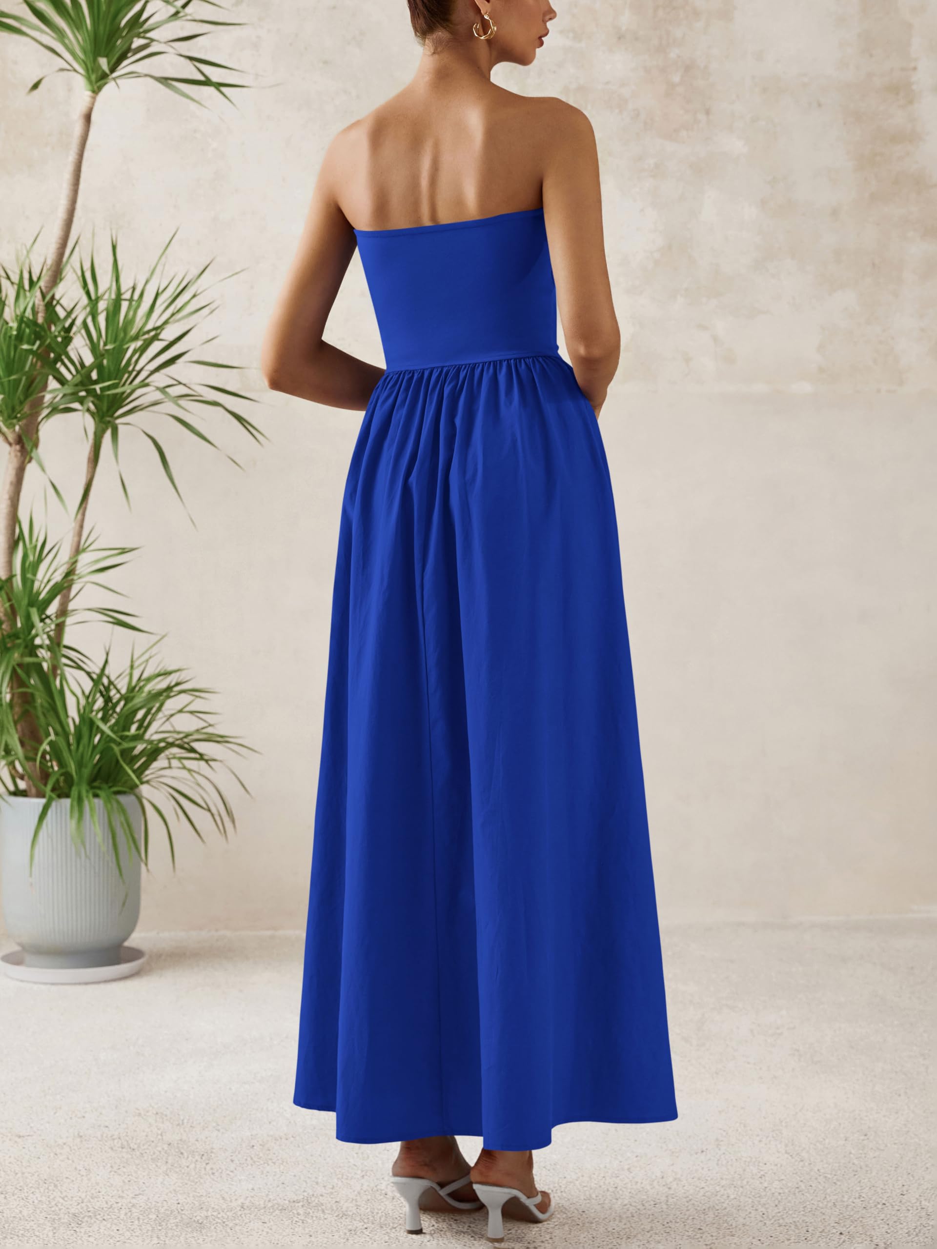 Foto 7 pulgar | Vestido Largo Prettygarden Para Mujer 2025, Sin Tirantes, Línea A, Azul - Venta Internacional.