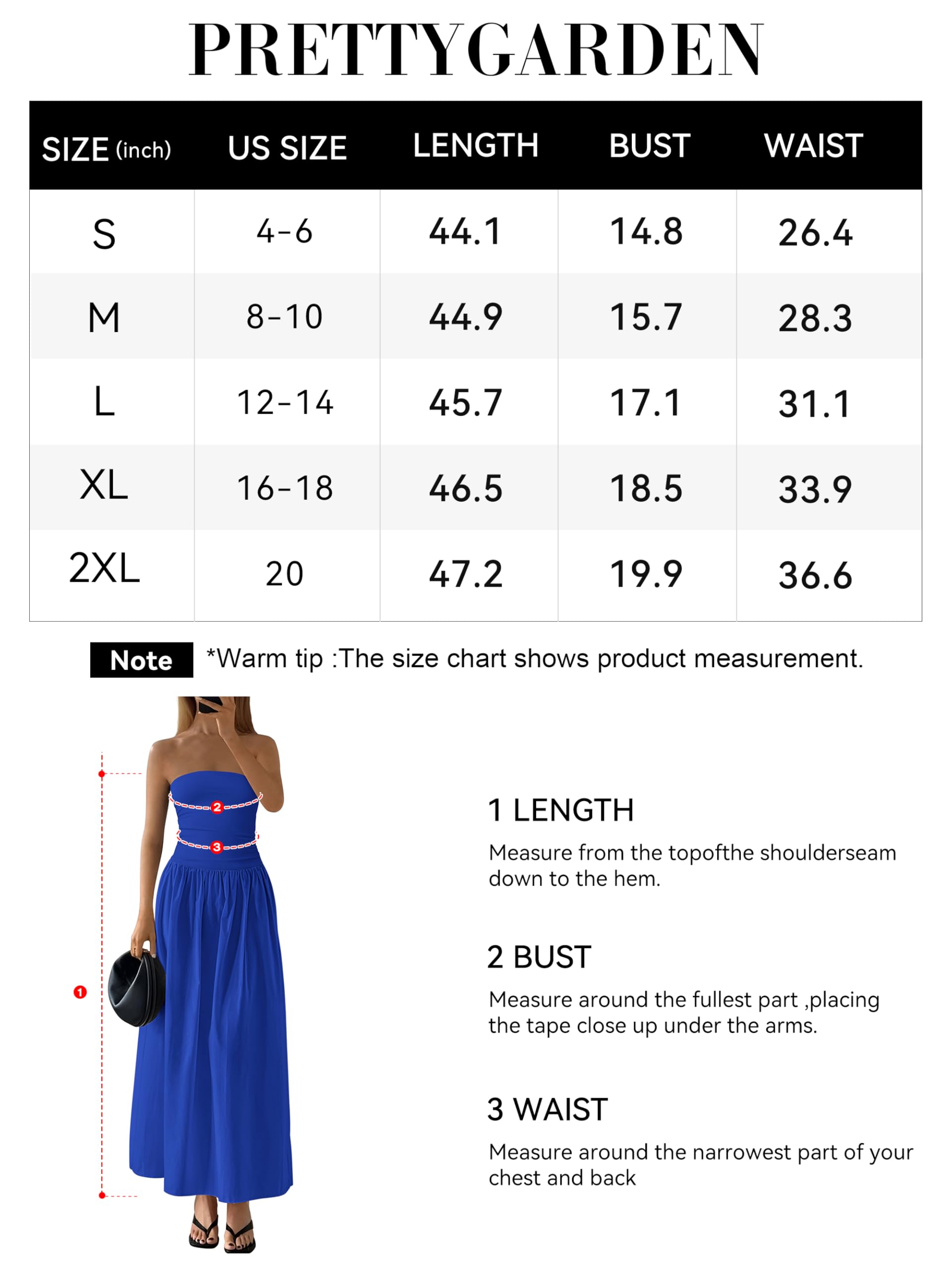 Foto 7 | Vestido Largo Prettygarden Para Mujer 2025, Sin Tirantes, Línea A, Azul - Venta Internacional.