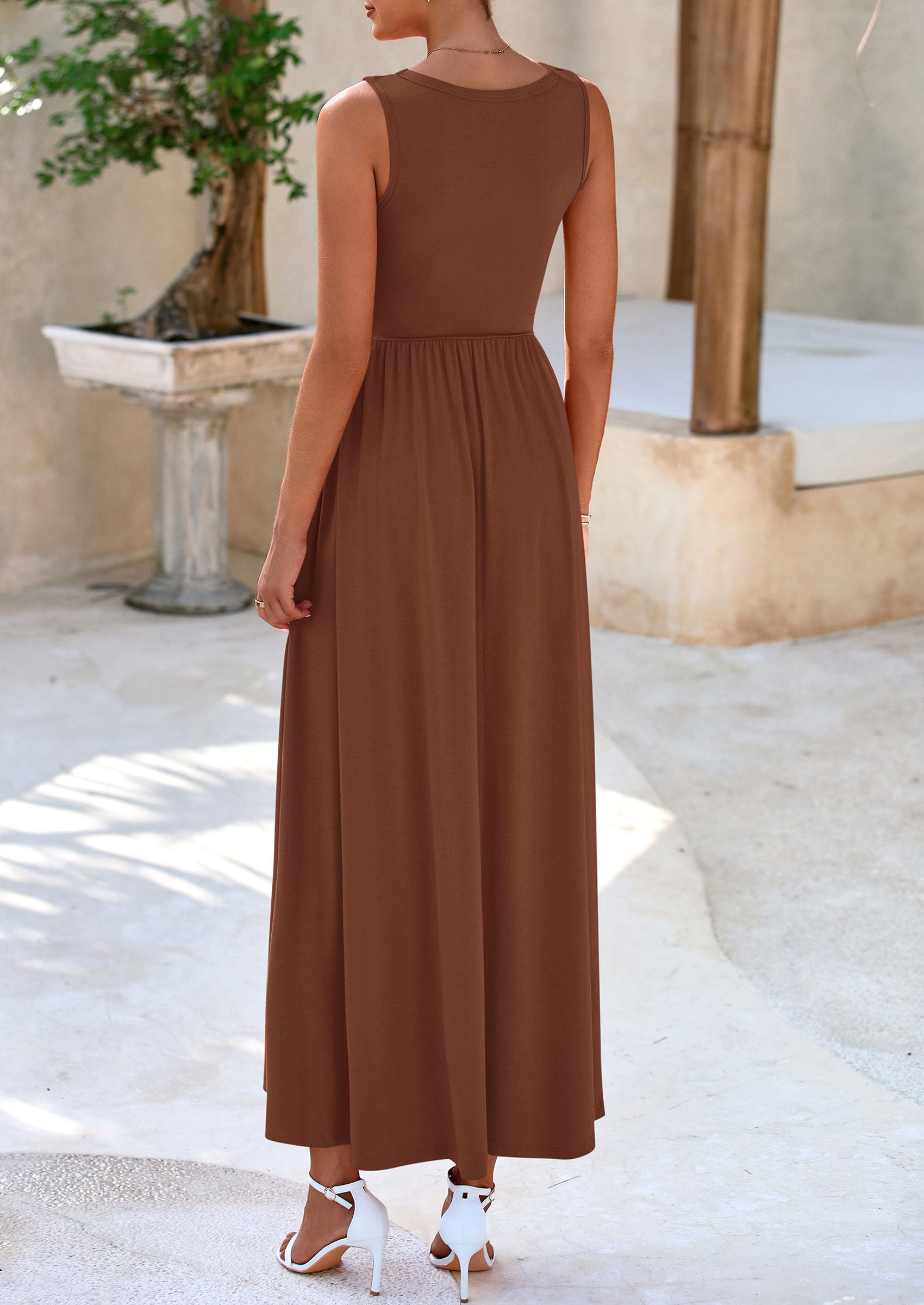Foto 2 | Vestido Largo Prettygarden 2025 Sin Mangas Con Volantes En Forma De Sirena, Color Café - Venta Internacional.