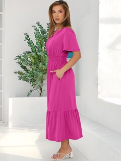 Foto 4 | Vestido Largo Anrabess 2025, Verano, Manga Corta, Cuello En V, Rojo - Venta Internacional.
