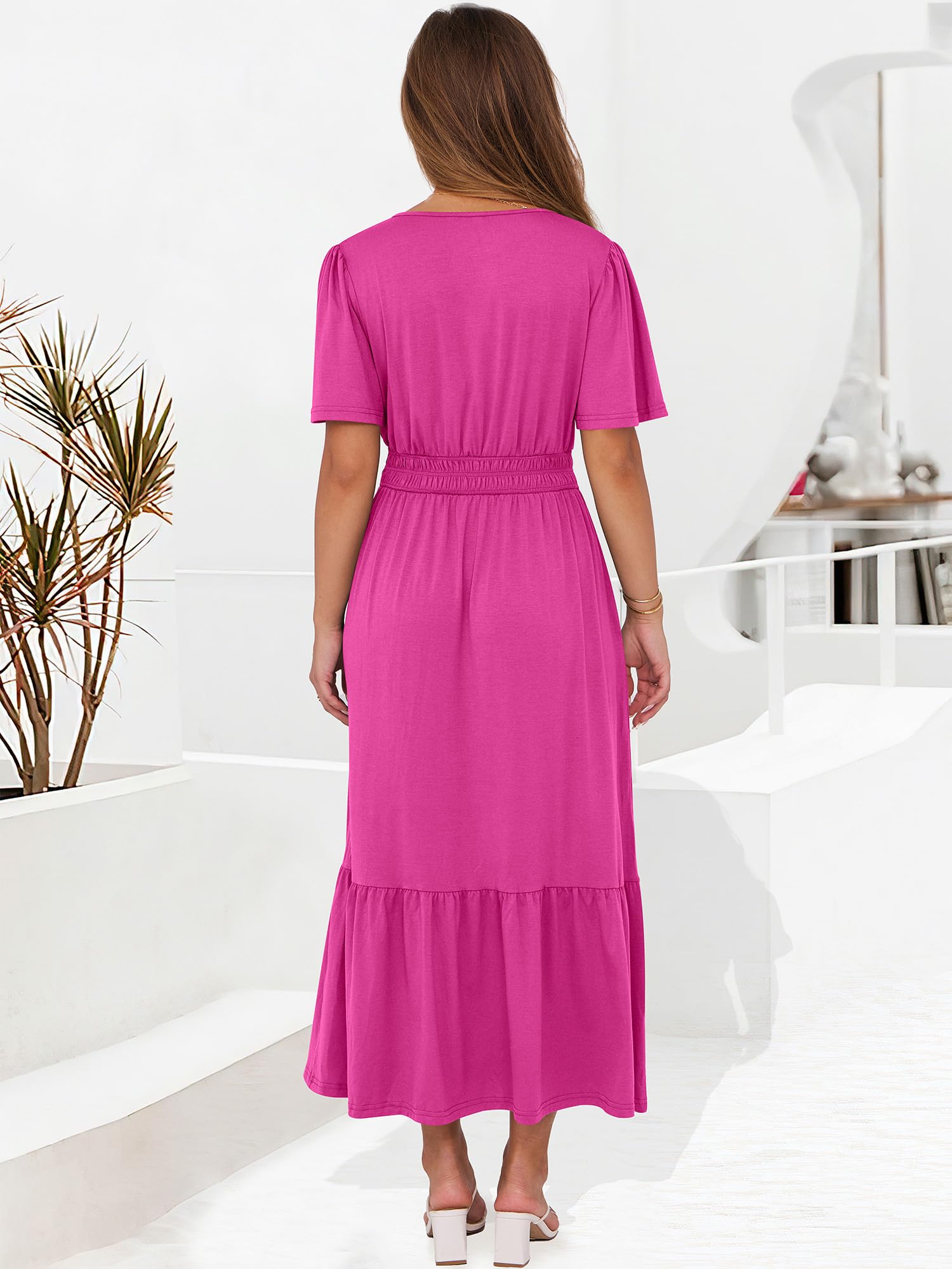 Foto 5 | Vestido Largo Anrabess 2025, Verano, Manga Corta, Cuello En V, Rojo - Venta Internacional.