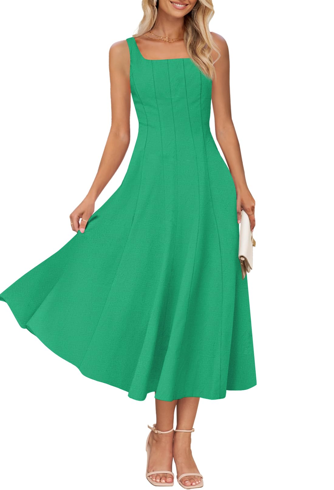 Foto 2 pulgar | Vestido Midi Merokeety Para Mujer 2025, Verano, Sin Mangas, Verde - Venta Internacional.