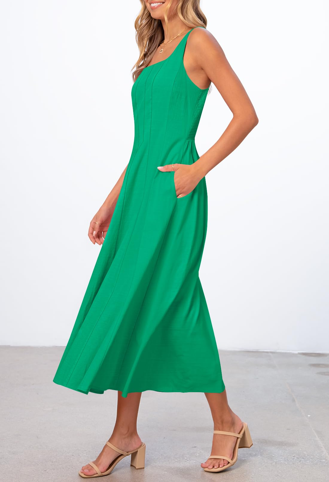 Foto 3 pulgar | Vestido Midi Merokeety Para Mujer 2025, Verano, Sin Mangas, Verde - Venta Internacional.