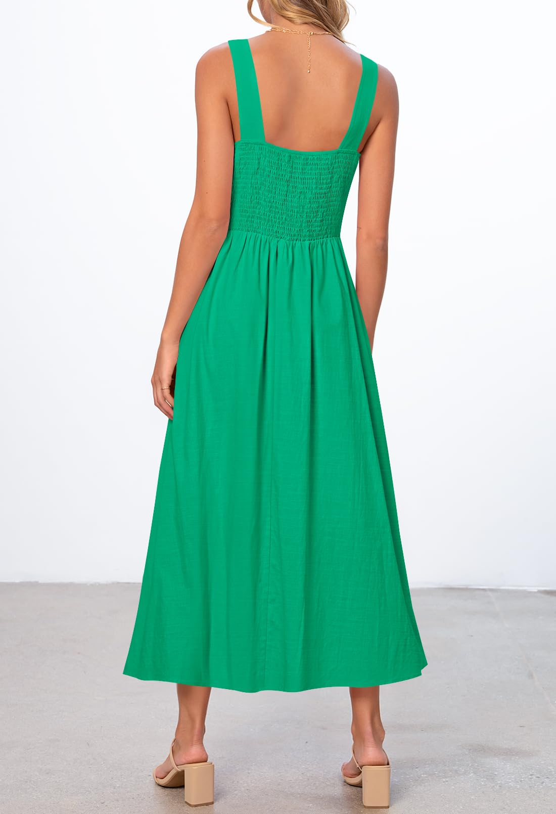 Foto 4 pulgar | Vestido Midi Merokeety Para Mujer 2025, Verano, Sin Mangas, Verde - Venta Internacional.