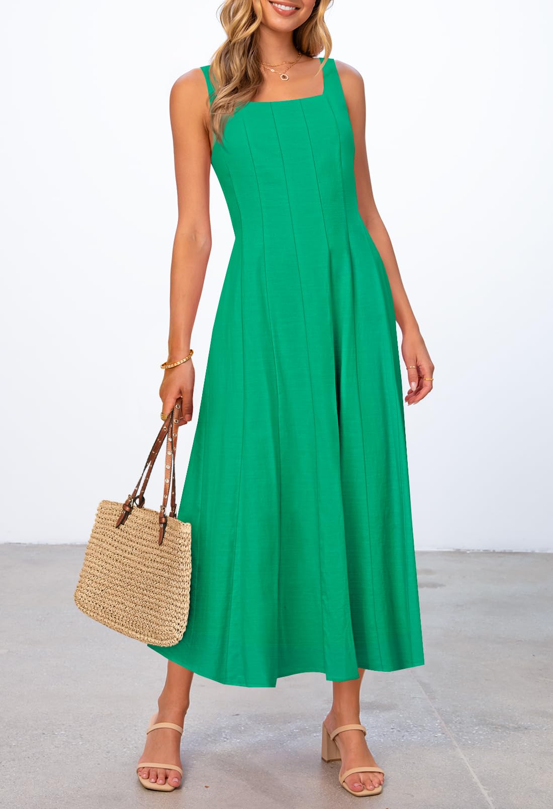 Foto 5 pulgar | Vestido Midi Merokeety Para Mujer 2025, Verano, Sin Mangas, Verde - Venta Internacional.