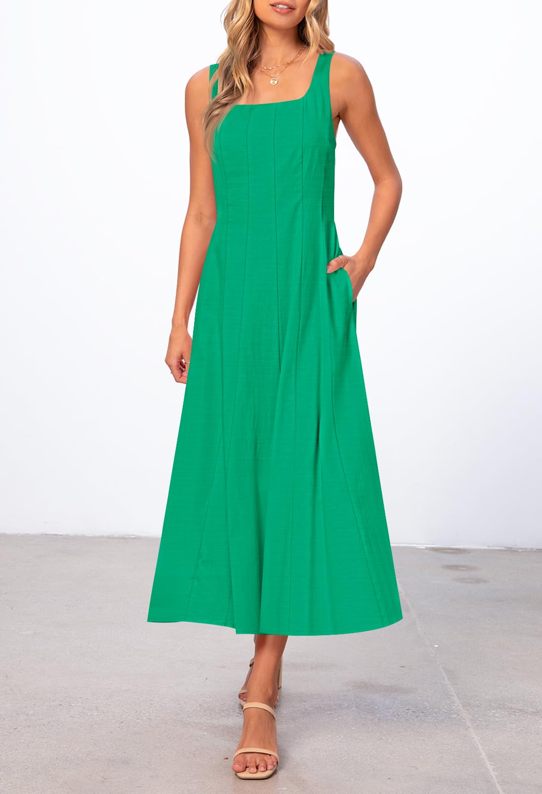 Foto 8 pulgar | Vestido Midi Merokeety Para Mujer 2025, Verano, Sin Mangas, Verde - Venta Internacional.
