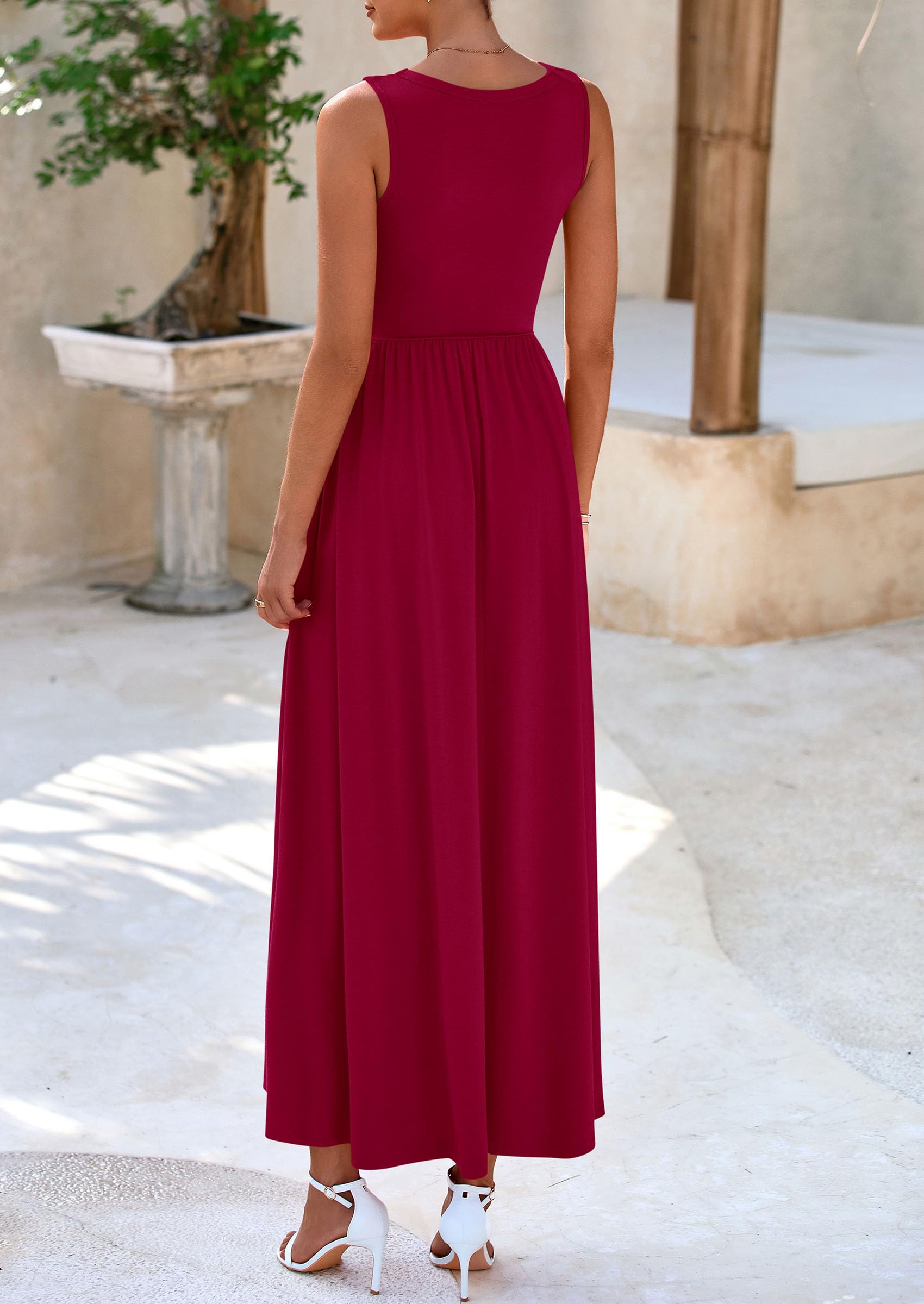 Foto 2 | Vestido Largo Prettygarden 2025 Sin Mangas Con Volantes, Sirena, Color Rojo Vino - Venta Internacional.