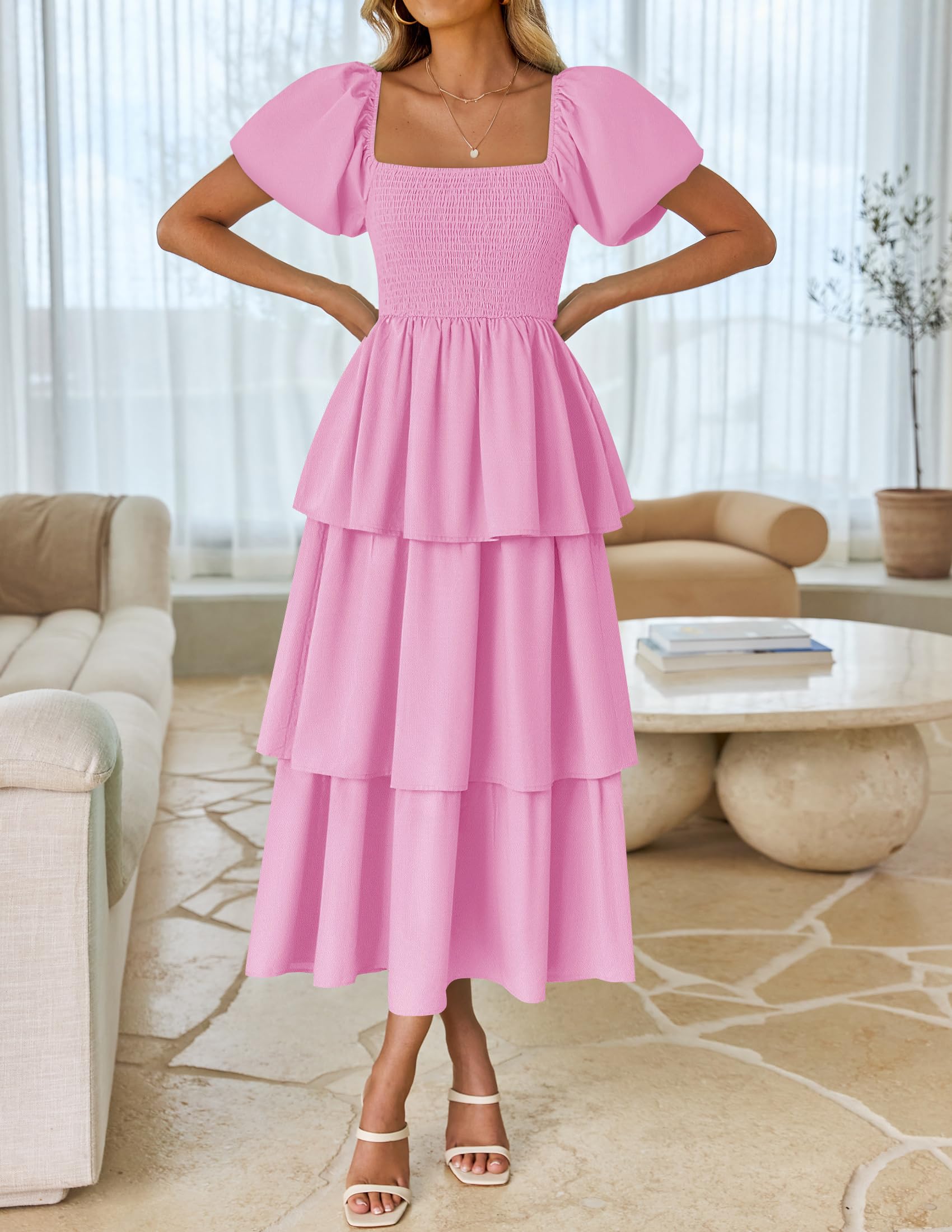 Foto 3 pulgar | Vestido Zesica Para Mujer 2025, Estilo Bohemio, Midi, Rosa, Talla Xl - Venta Internacional.