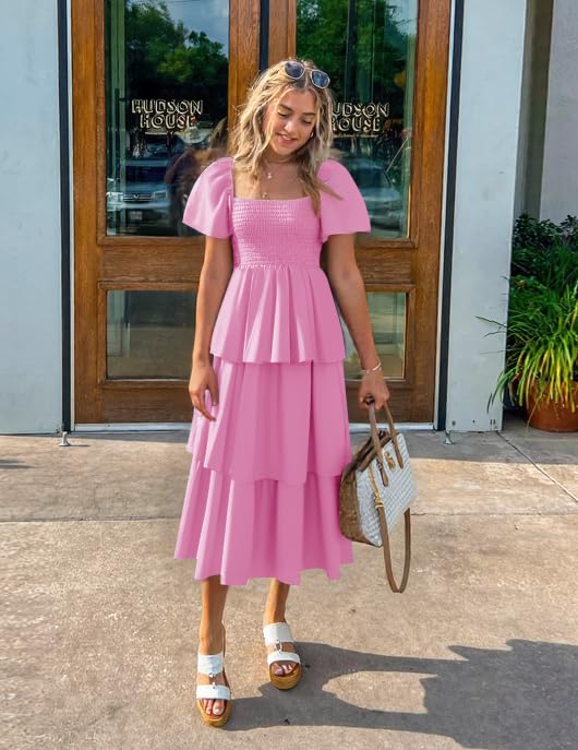 Foto 6 pulgar | Vestido Zesica Para Mujer 2025, Estilo Bohemio, Midi, Rosa, Talla Xl - Venta Internacional.