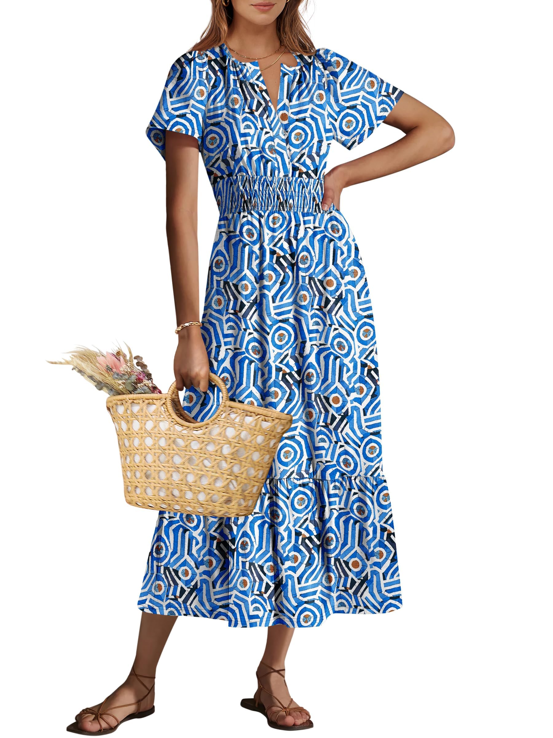 Vestido Largo Anrabess De Verano Con Manga Corta Y Cuello En V Para Mujer - Venta Internacional.