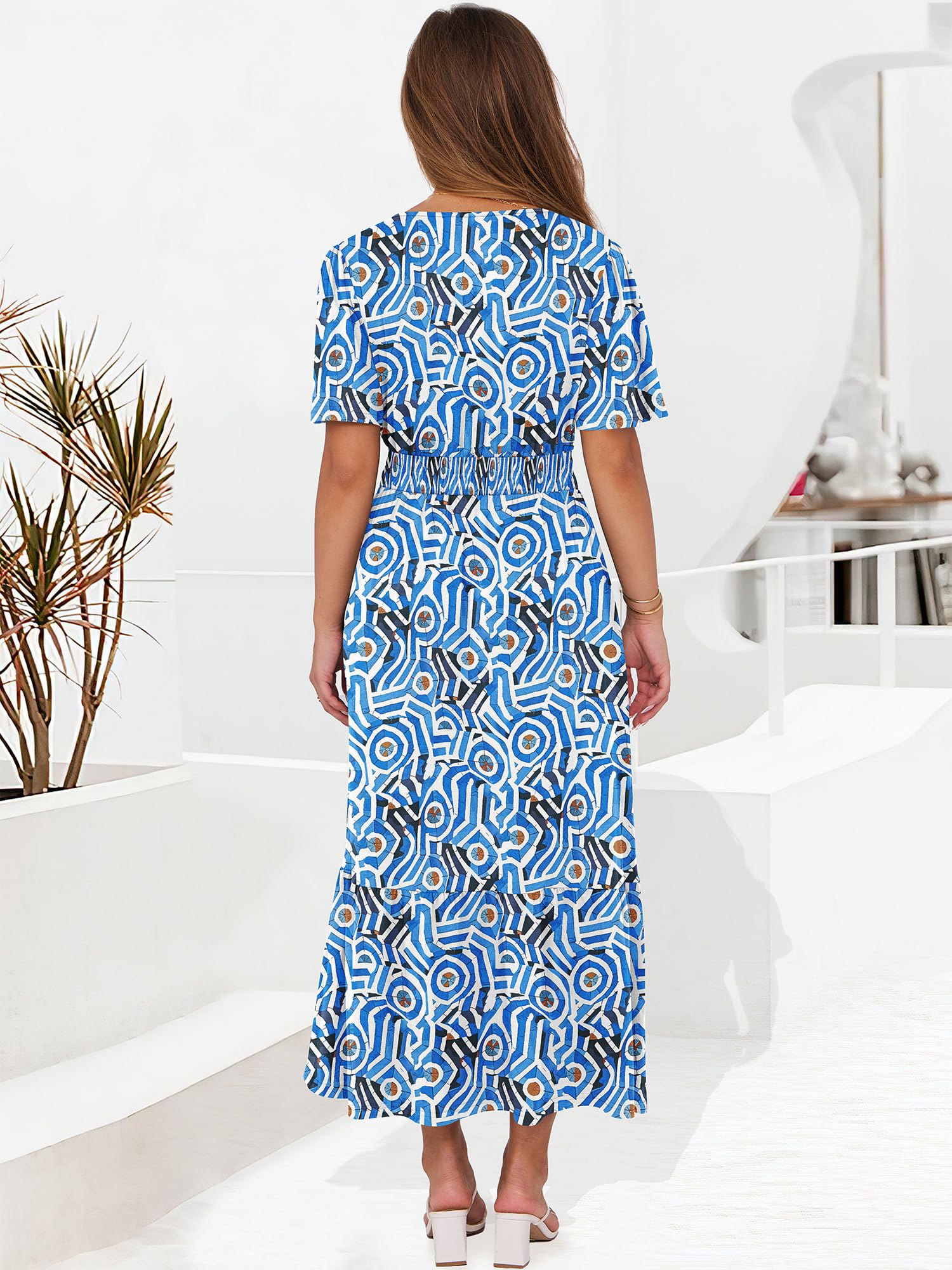 Foto 6 pulgar | Vestido Largo Anrabess De Verano Con Manga Corta Y Cuello En V Para Mujer - Venta Internacional.