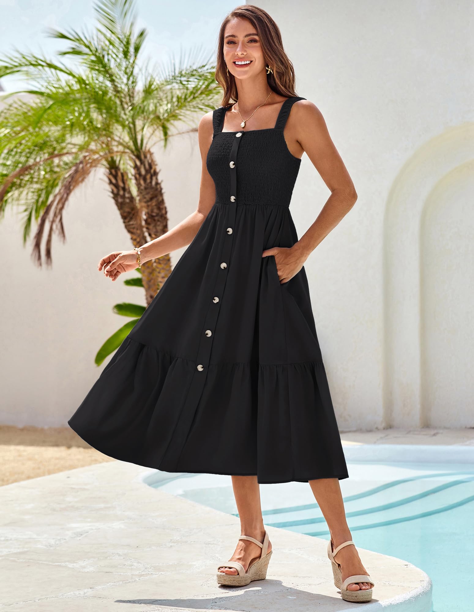 Foto 2 | Vestido Grace Karin Summer 2025 A Media Pierna Con Tirantes Finos Negro - Venta Internacional.