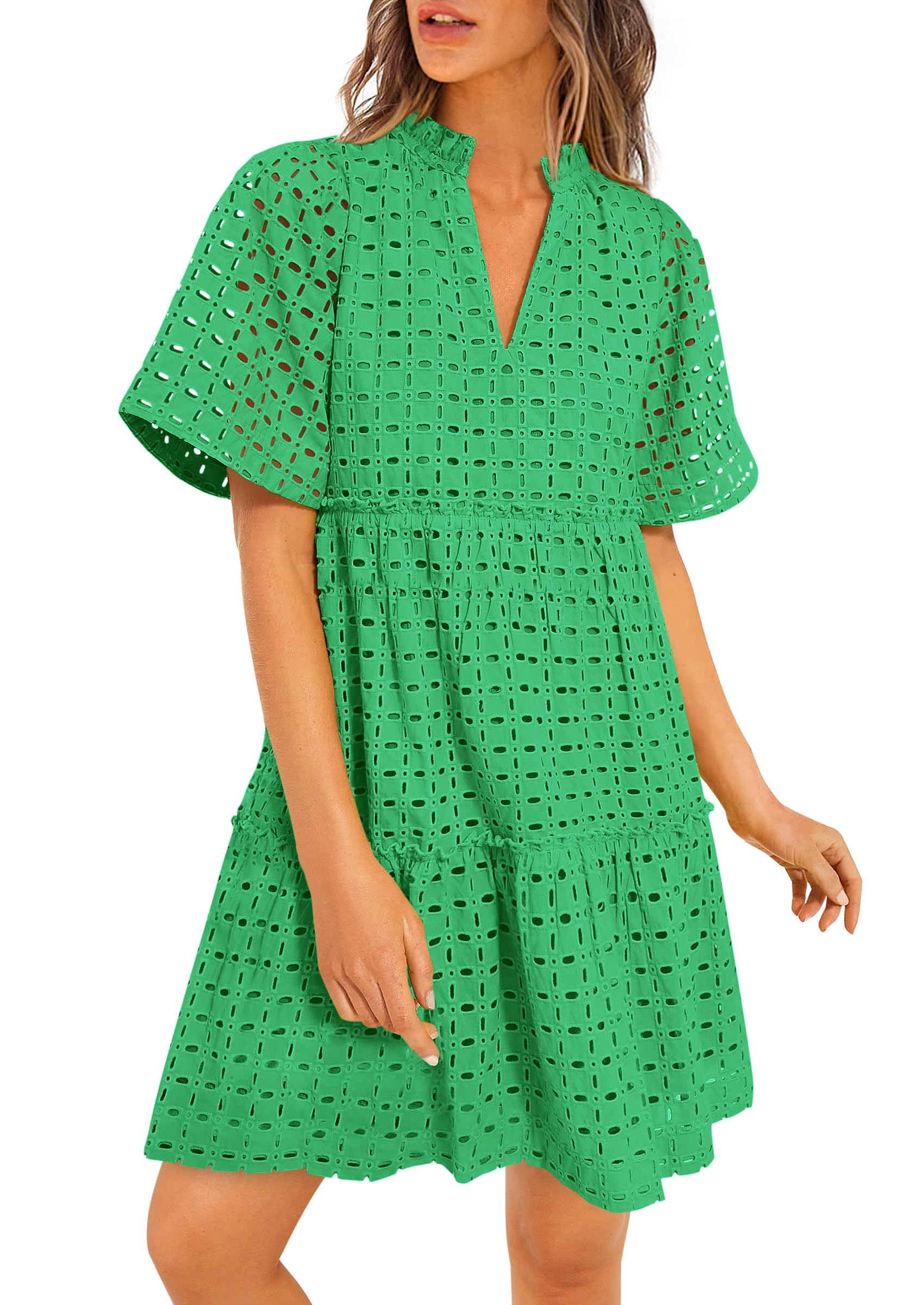 Foto 2 pulgar | Vestido Prettygarden Para Mujer, Manga Corta, Cuello En V, Verde - Venta Internacional.
