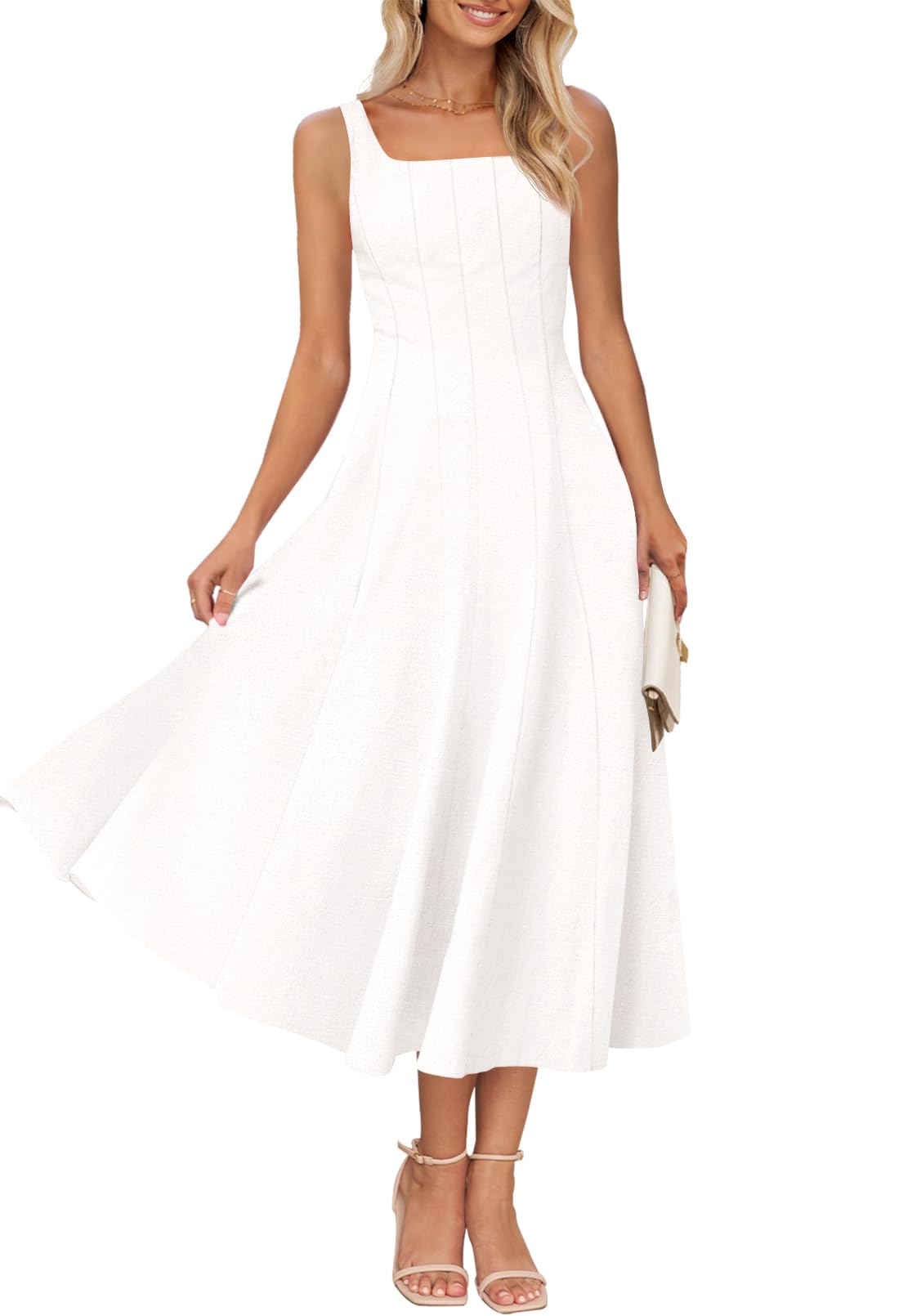 Foto 1 | Vestido Merokeety Para Mujer 2025, Verano, Sin Mangas, Midi, Color Marfil - Venta Internacional.
