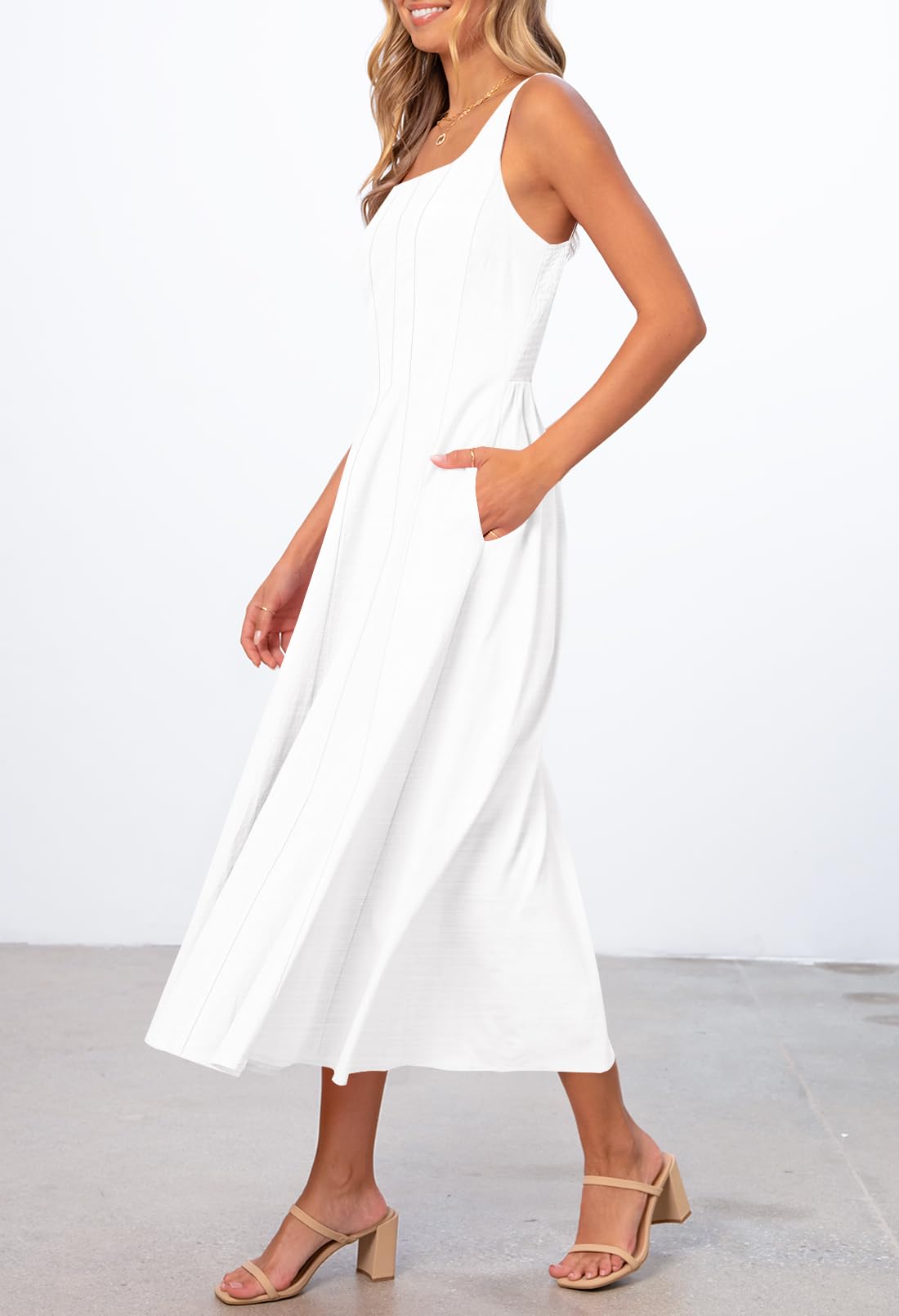 Foto 2 | Vestido Merokeety Para Mujer 2025, Verano, Sin Mangas, Midi, Color Marfil - Venta Internacional.