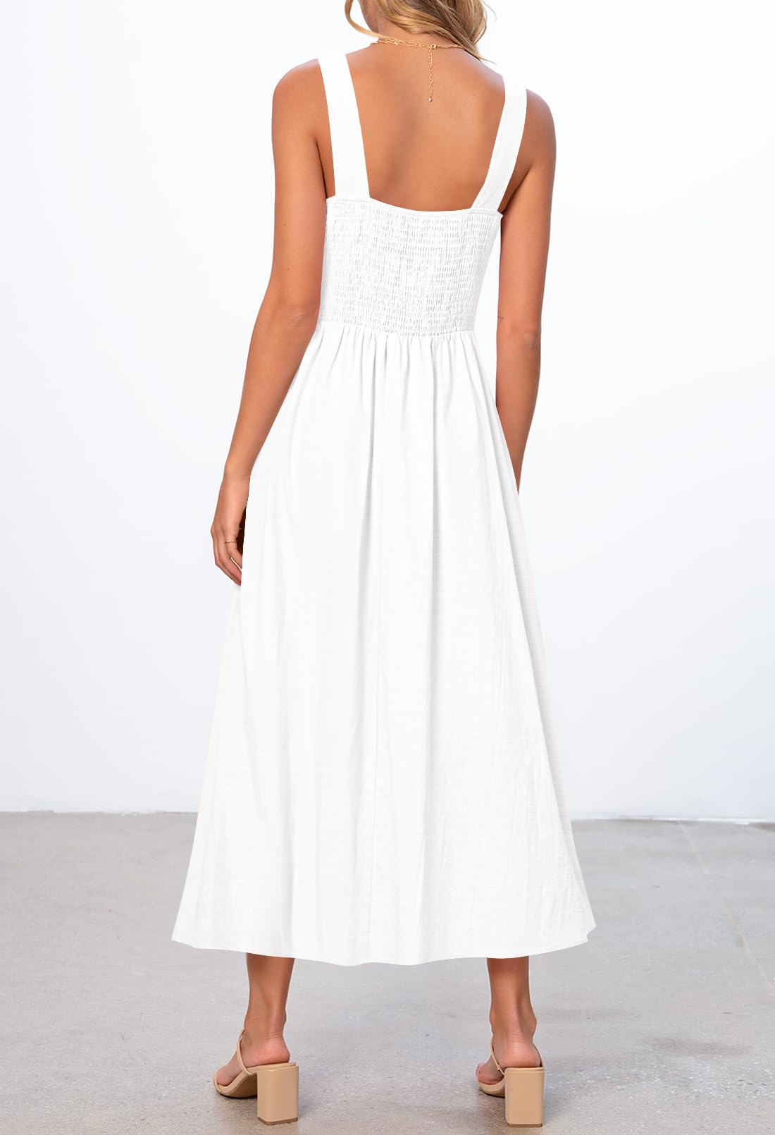 Foto 3 | Vestido Merokeety Para Mujer 2025, Verano, Sin Mangas, Midi, Color Marfil - Venta Internacional.