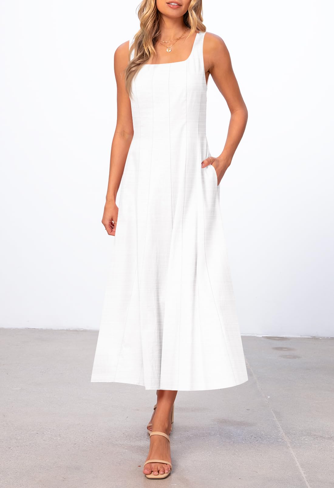 Foto 7 | Vestido Merokeety Para Mujer 2025, Verano, Sin Mangas, Midi, Color Marfil - Venta Internacional.
