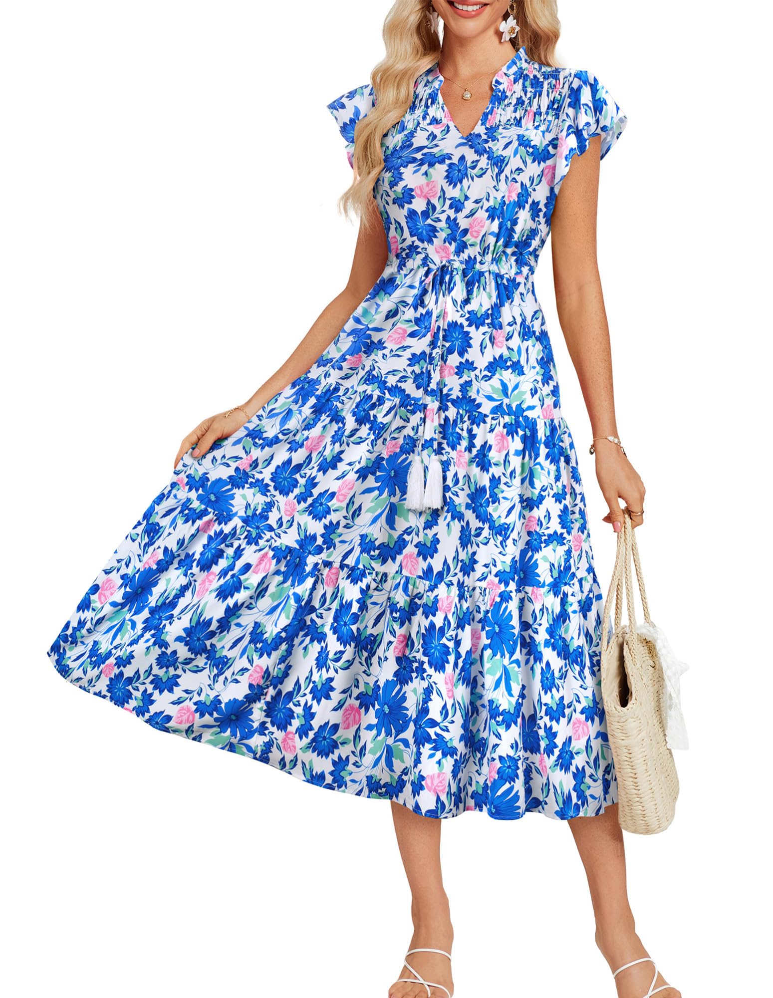 Vestido De Verano Grace Karin Floral A Line Maxi Midi Blue - Venta Internacional.