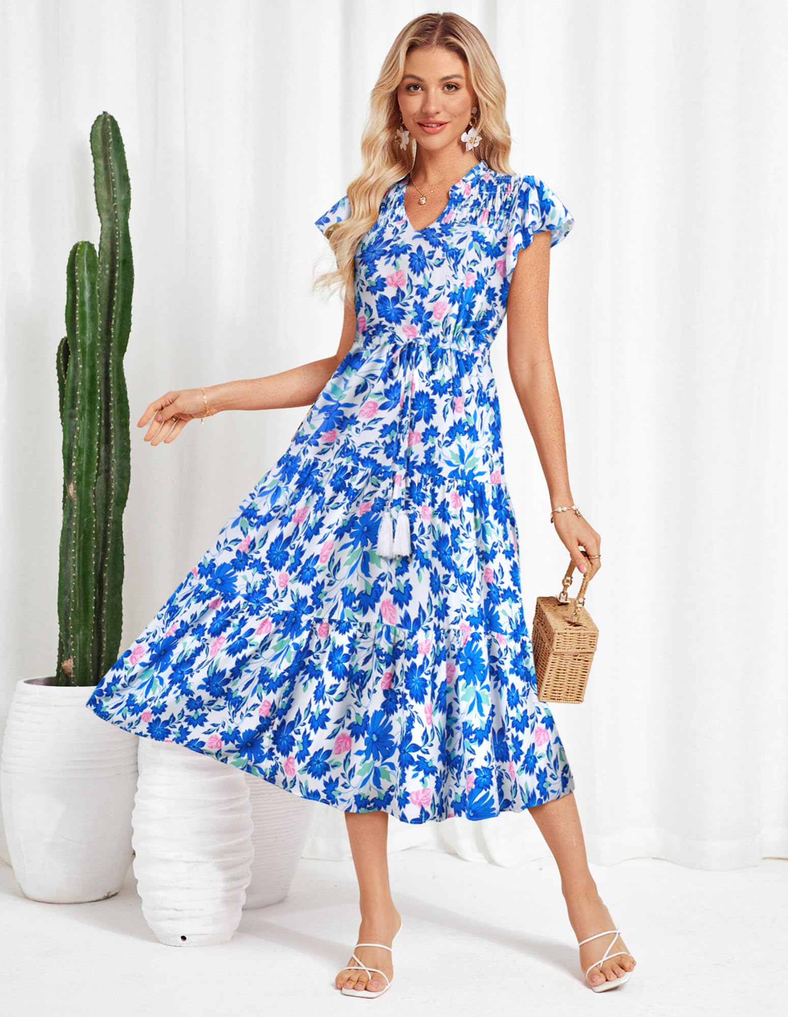 Foto 4 pulgar | Vestido De Verano Grace Karin Floral A Line Maxi Midi Blue - Venta Internacional.