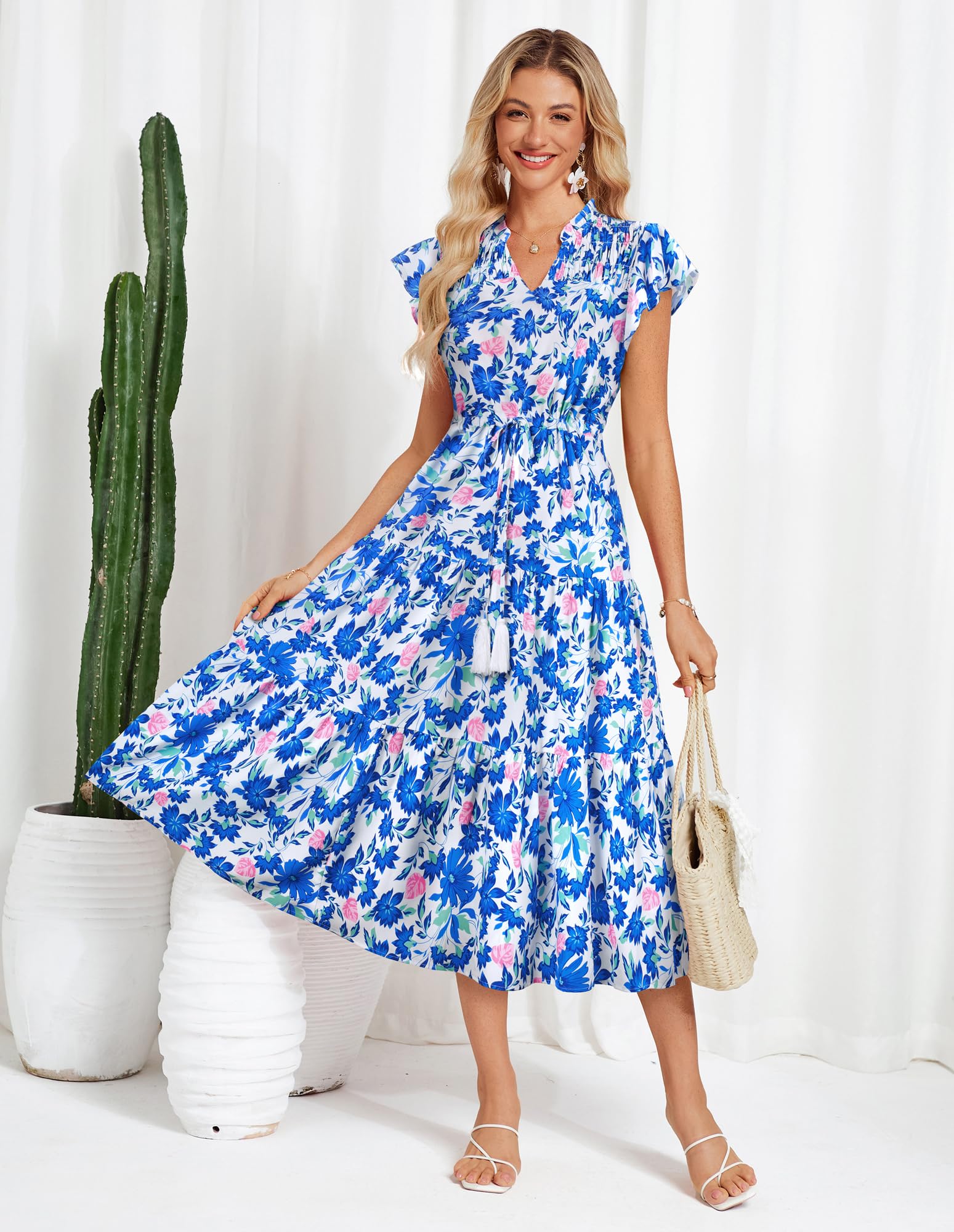 Foto 5 pulgar | Vestido De Verano Grace Karin Floral A Line Maxi Midi Blue - Venta Internacional.
